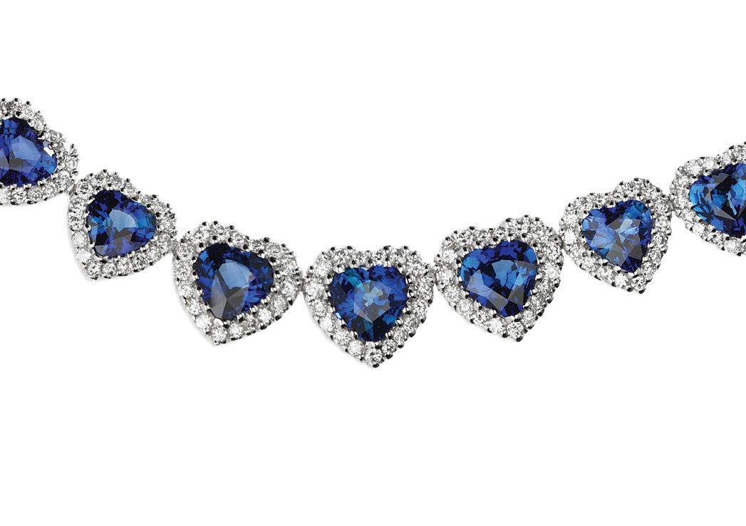 18K White Gold Sapphire and Diamond Heart Pendant Necklace for Women - Elegant Gift for Valentine's Day, Anniversary or Special Occasion
