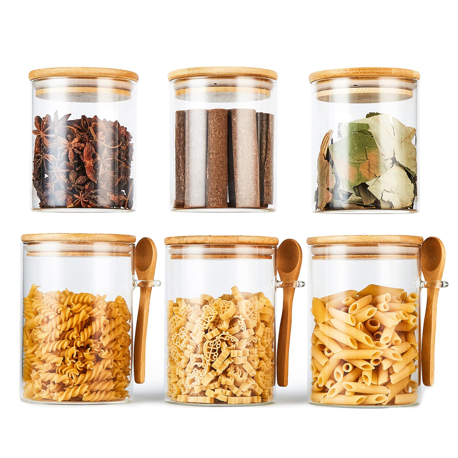 ERISED 6-Pack Airtight Glass Food Storage Containers with Bamboo Lids - BPA-Free Glass Jars for Kitchen Pantry Organization - Perfect for Storing Candy, Cookies, Rice, Sugar, Flour, Pasta & Nuts - Ideal for Meal Prep, Baking & Home Decor