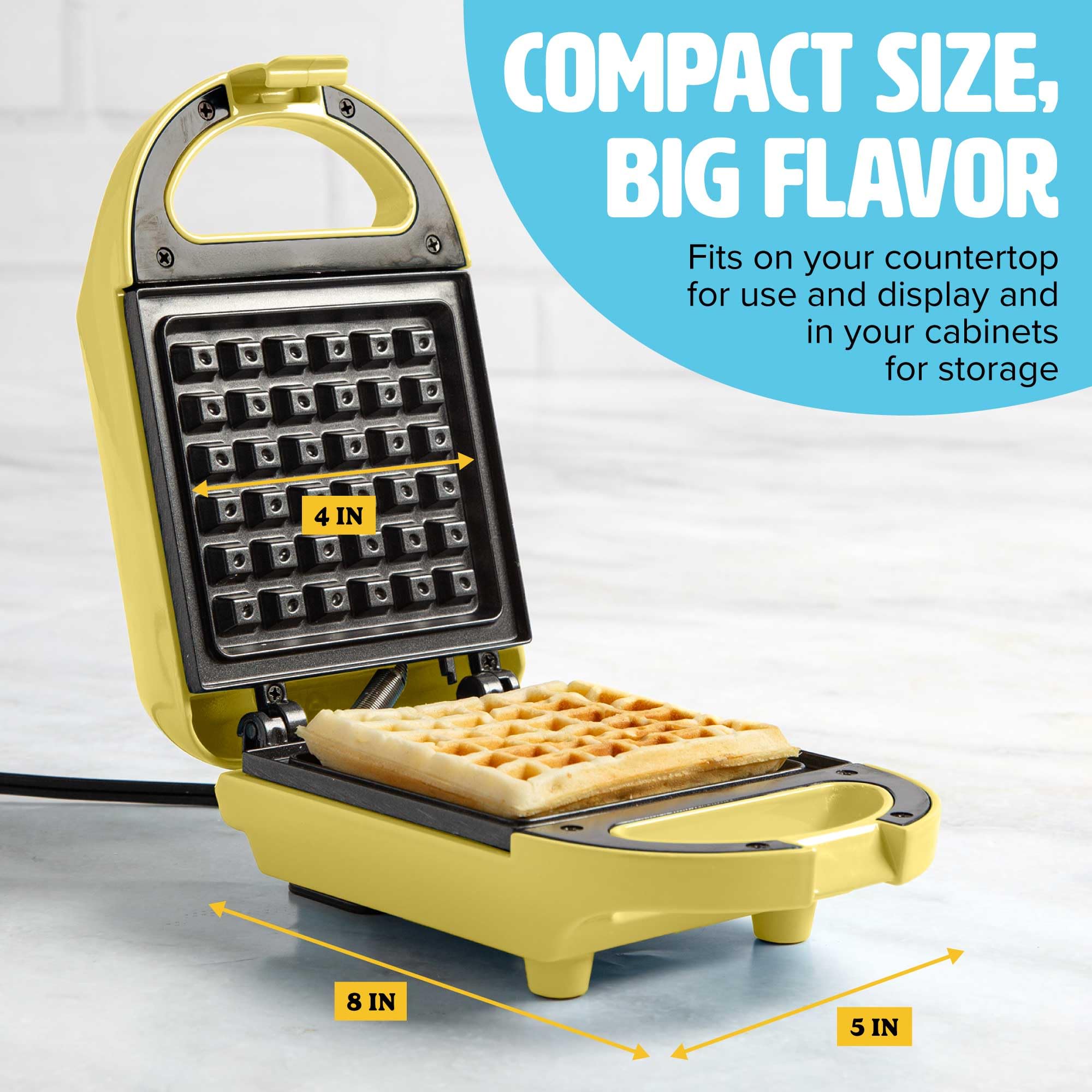 Mini Nonstick Waffle Maker - 600W Compact Waffle Iron for Individual Waffles, Hash Browns & Brownies - Quick Cooking & Easy Clean - Perfect for Breakfast, Snacks & Desserts - Vibrant Yellow Kitchen Appliance
