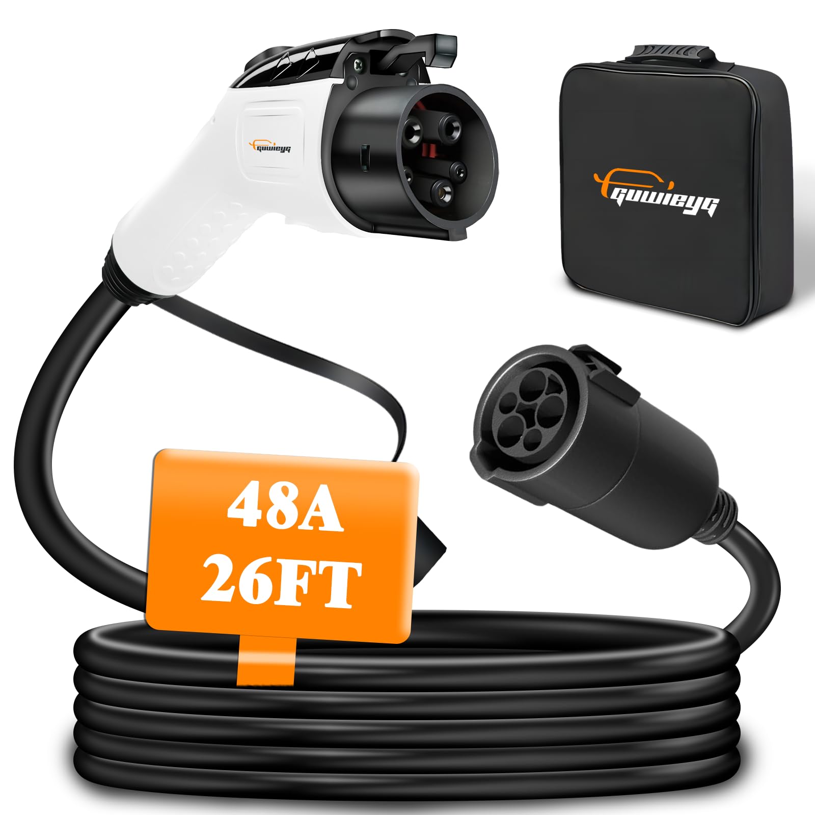 26ft J1772 EV Charger Extension Cable - 240V 48A Electric Vehicle Charging Cord for Tesla, Chevy, Nissan - Weatherproof for Home & Outdoor Use - Perfect for Garages, Driveways & RV Charging