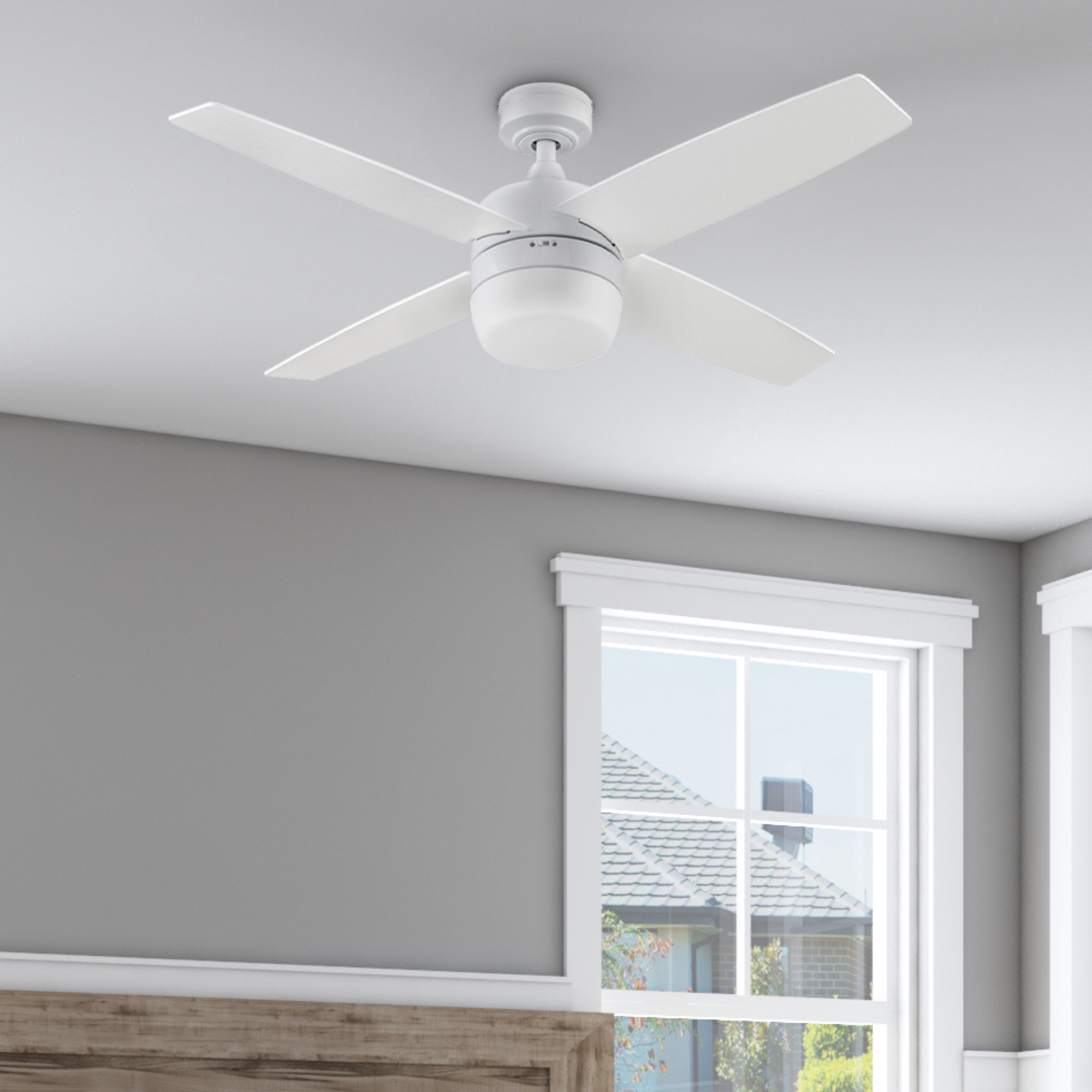 44 Inch White Atlas Ceiling Fan with Remote Control - Perfect for Living Room, Bedroom, and Outdoor Spaces