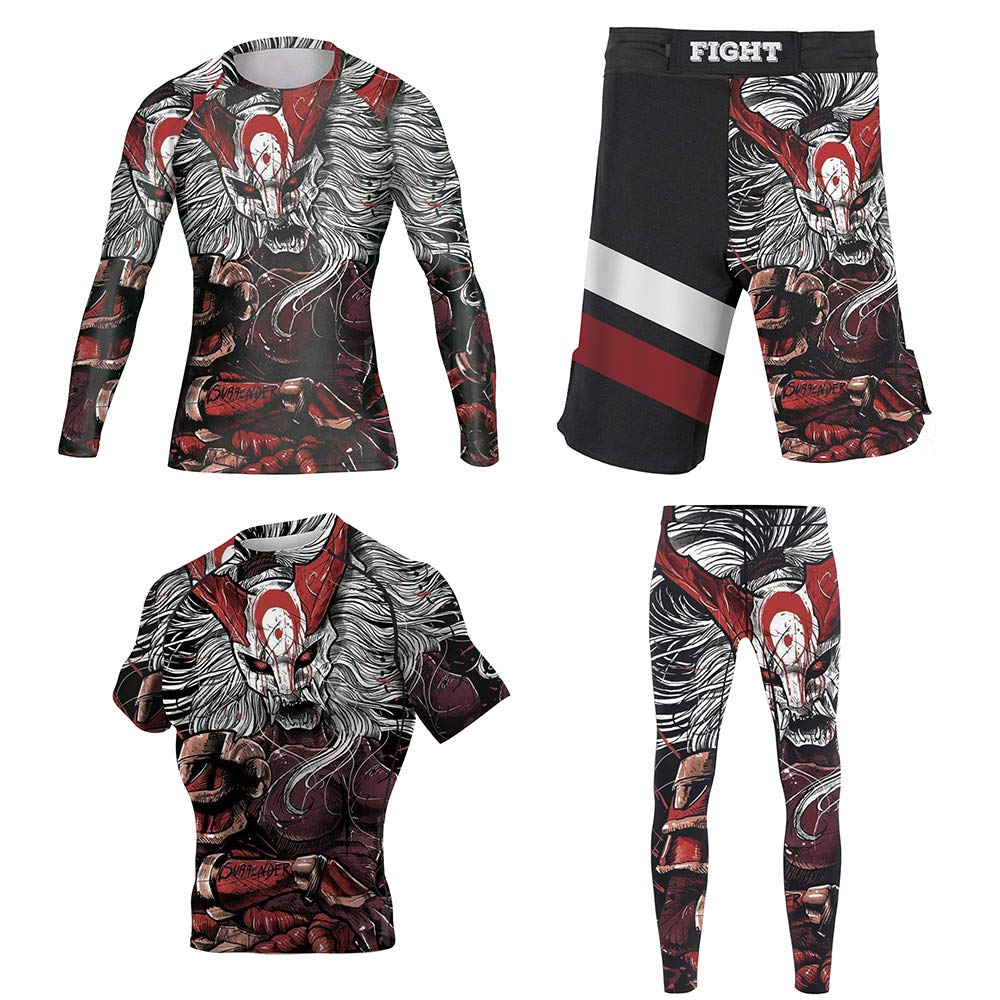 CHOO Men's Samurai BJJ Athletic Shirts & Spats 4-Pack - Breathable MMA Undershirt & Fightwear Set for Brazilian Jiu-Jitsu, MMA Training & Workout (Medium) - Perfect for Martial Arts, Gym Sessions & Combat Sports