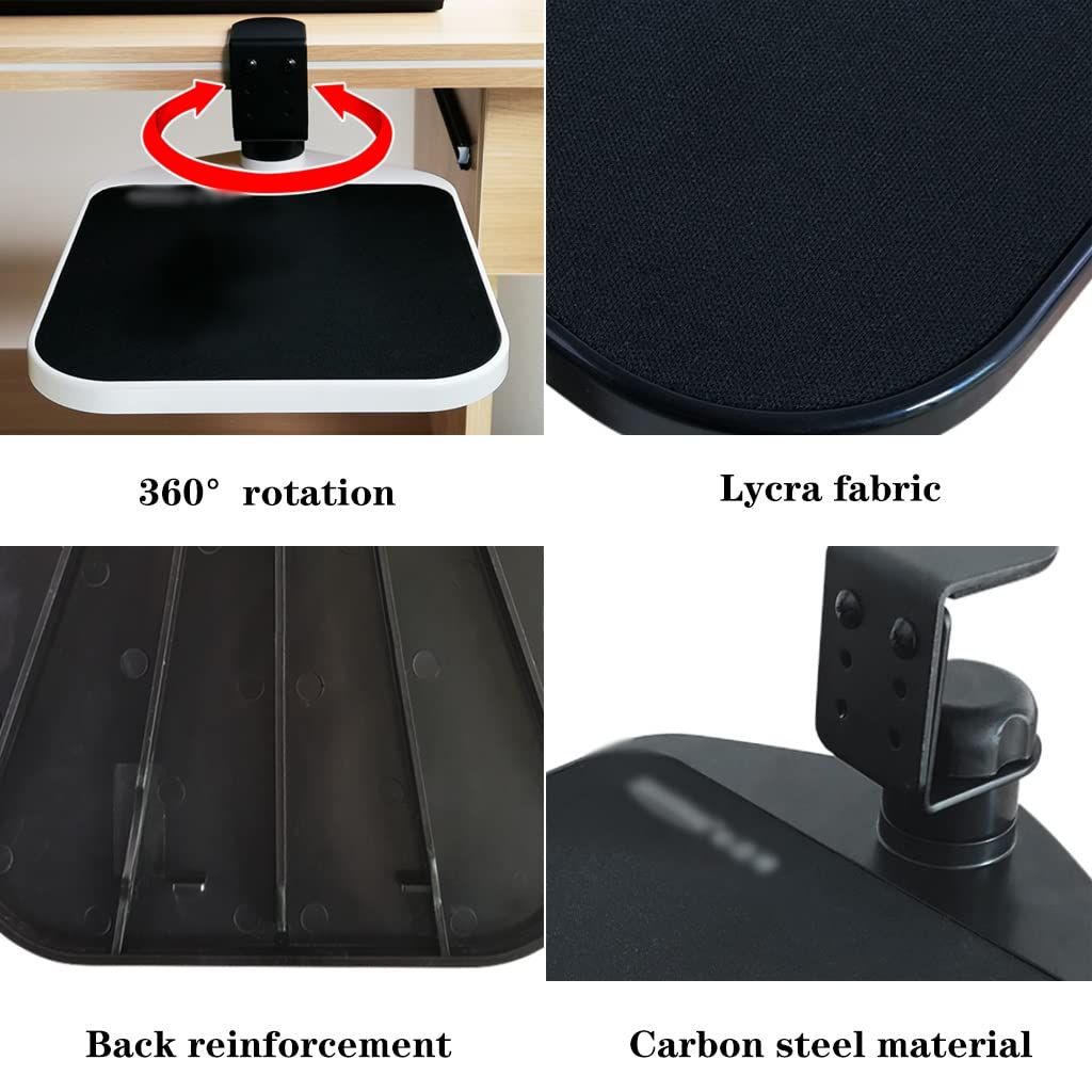 Ergonomic Under Desk Mouse Platform - Adjustable 360° Rotating Wrist Rest Pad with Smart Clamp for Computer Workstation | Space-Saving Office Accessory (White, 25x19.5cm) | Perfect for Home Office, Gaming Setup & Workspace Ergonomics