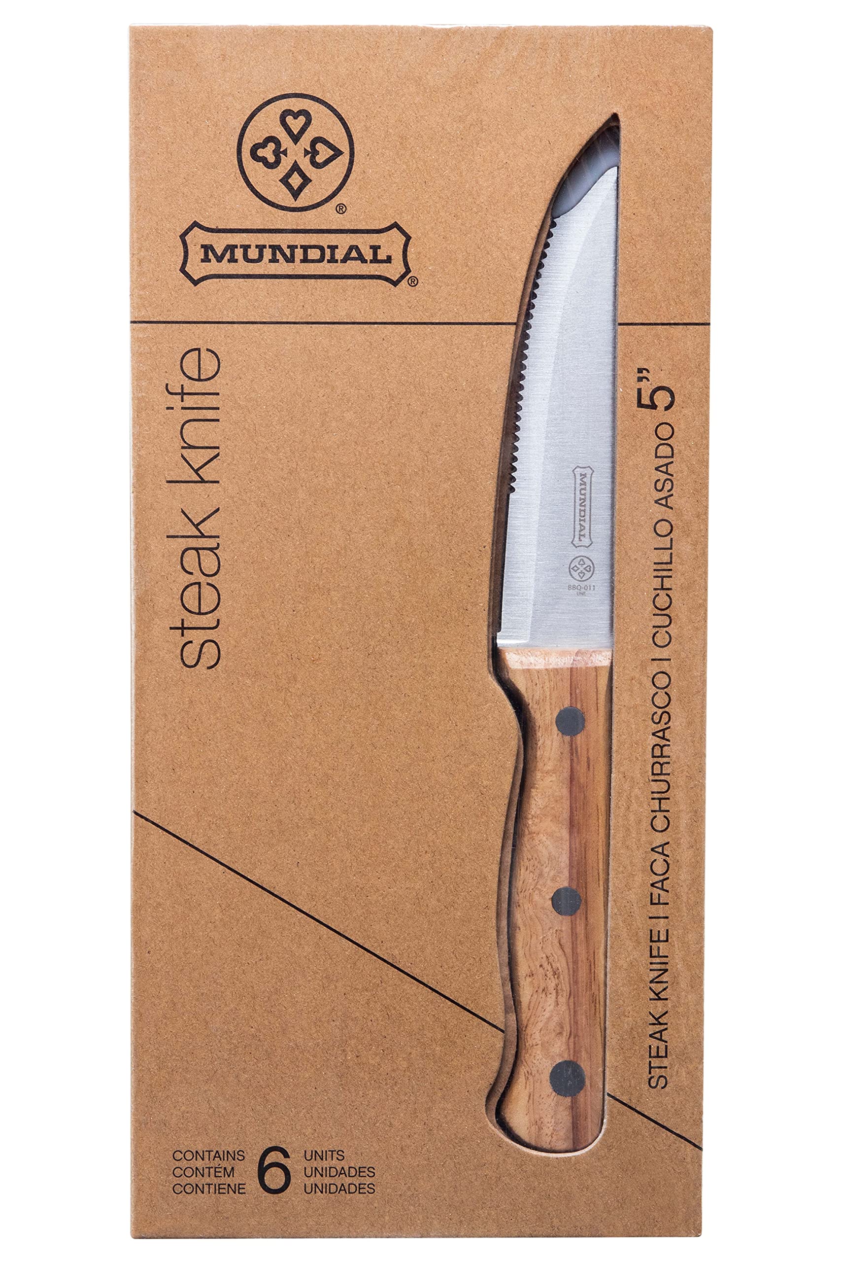 Premium 5-Inch Steak Knife Set of 6 with Ergonomic Wood Handle - Razor Sharp Blades for Perfect Steak Cutting - Ideal for Fine Dining, BBQ Parties & Home Kitchens