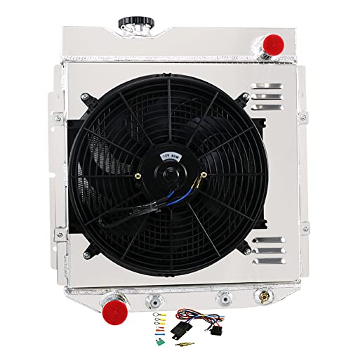 3 Row Aluminum Radiator with Shroud, Fan & Relay Kit - Compatible with 60-66 Ford Mustang/Ranchero & 64-65 Mercury Comet 2.4L 2.8L 3.3L L6/4.7L V8 Gas Engines - High-Performance Cooling for Street & Track Racing