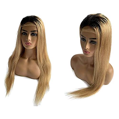 4x4 Closure Human Hair Wigs 20 Inch Glueless Lace Front Straight Wig - Strawberry Blonde with Dark Roots #1B27 Ombre - Pre Plucked 150% Density 2-Tone Colored Hair for Women | Natural Look for Daily Wear, Parties & Special Occasions