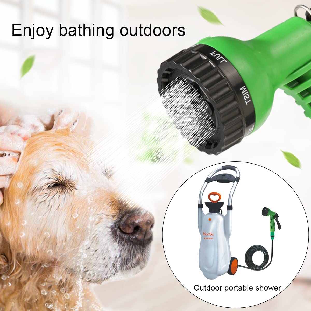 CLICIC 3.1 Gallon (12L) Pressure Sprayer with 7 Spray Modes & 2 Water Nozzles - Portable Camping Shower with Removable Hose & Shower Head - Ideal for Outdoor Travel, Hiking, Gardening, Pet Bathing & Car Washing