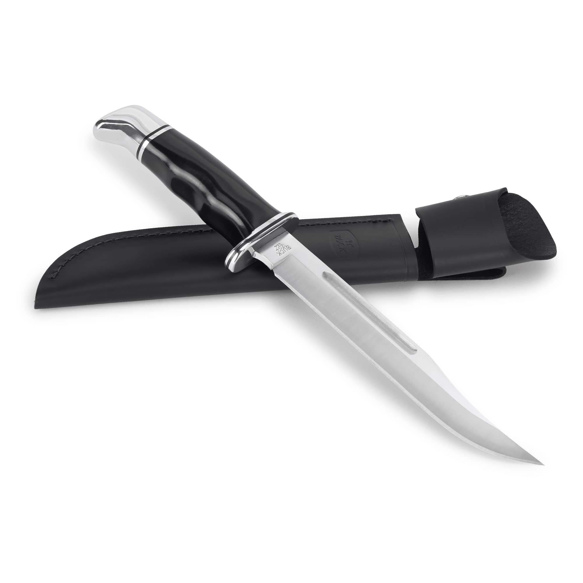 Buck Knives 120 General Fixed Blade Knife with Genuine Leather Sheath - Black/Silver | Outdoor Camping, Hunting & Survival Knife for Bushcraft, Hiking & EDC