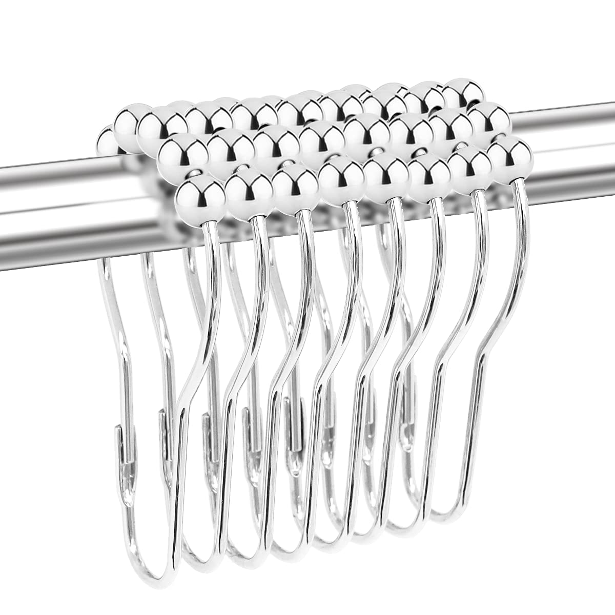 12PCS Stainless Steel Shower Curtain Hooks - Rust-Resistant Chrome Bathroom Rings for Shower Curtains & Kitchen Utensils | Durable Bathroom Decor Accessories for Home & Hotel Use