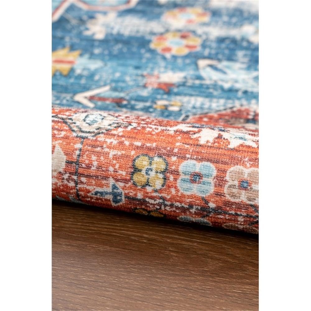 Linon Washable Langley Polyester 5'x7' Area Rug in Teal Blue - Soft & Durable Living Room Rug for Bedroom, Office, or Entryway Decor