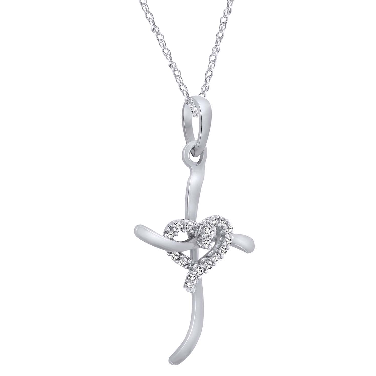 14K White Gold Plated 925 Sterling Silver Round White Diamond Religious Cross Pendant Necklace for Women - Perfect Birthday & Christmas Gift with 18