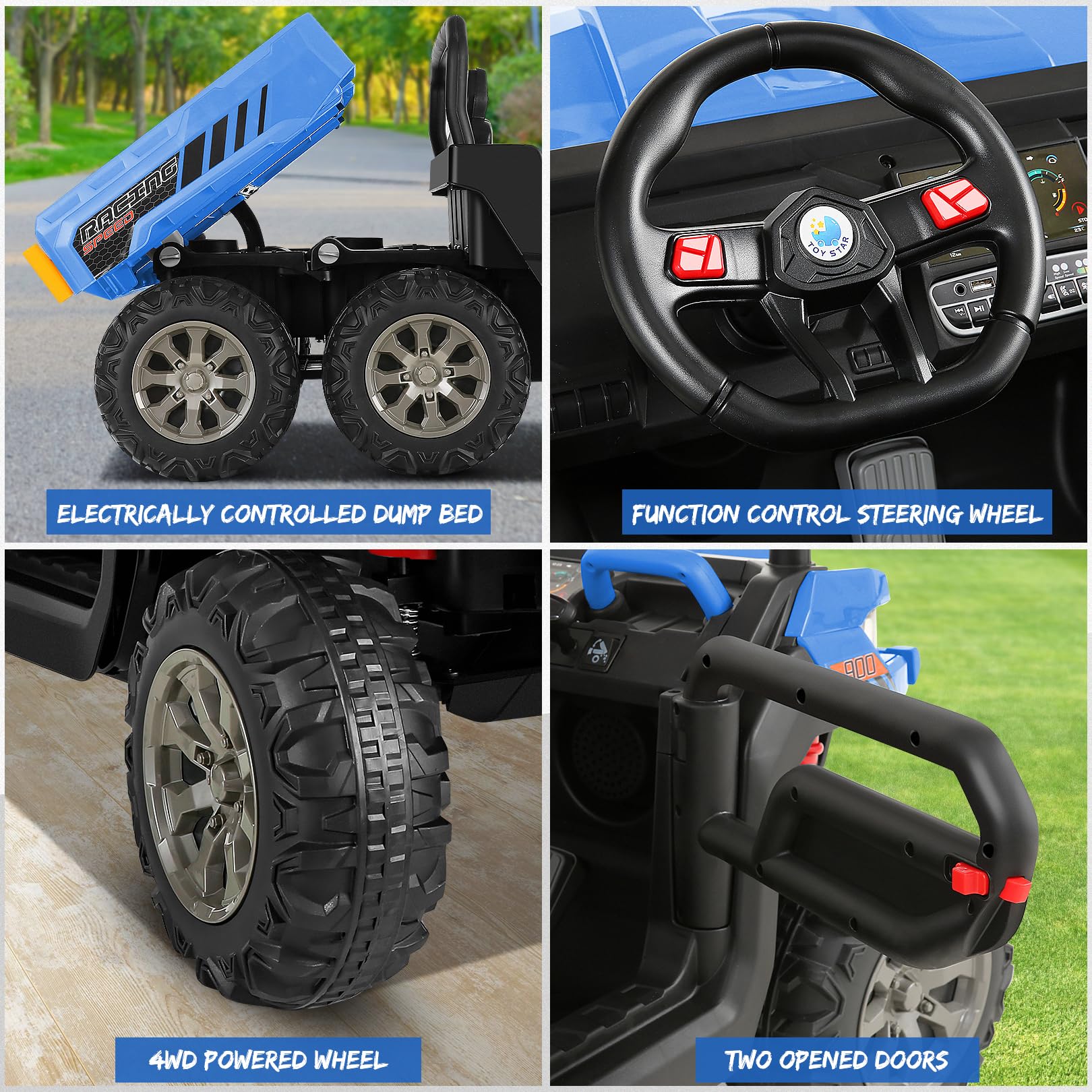 Hikole 24V Kids Ride On Dump Truck - 6-Wheel 2-Seater Electric UTV with Parent Remote Control, LED Lights & Music | 3-Speed Adjustable, Spring Suspension | 24 Volt Battery-Powered Ride-On Toy for Boys & Girls Ages 3-8 | Outdoor Play, Backyard Fun, Birthday Gift Idea (Blue)