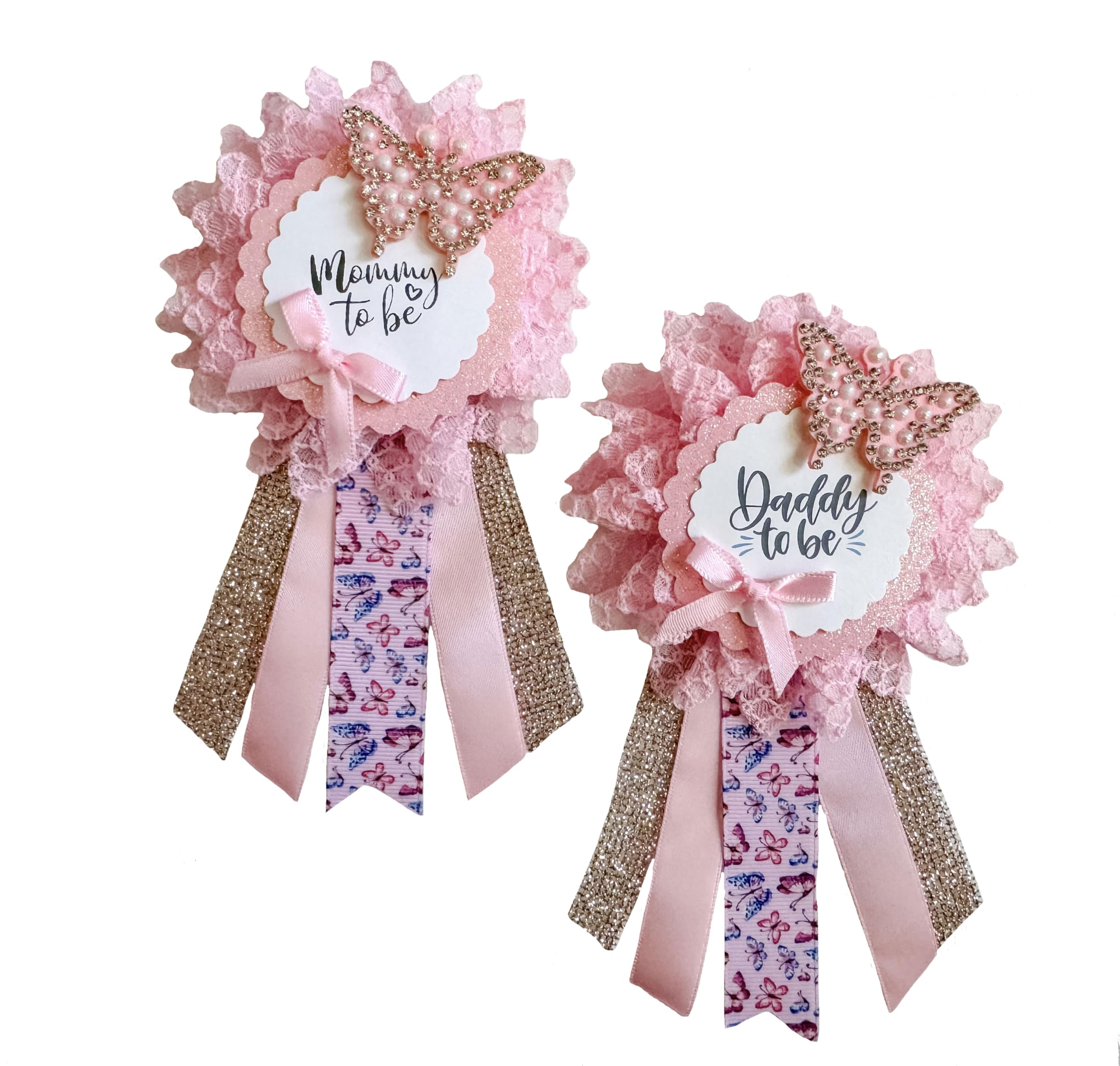 Pink Butterfly Baby Shower Pins for Mommy & Daddy to Be - Cute Baby Shower Guest Pins for Gender Reveal, Maternity Party Favors & Pregnancy Announcement Gifts - Perfect for Baby Showers, Gender Reveal Parties & New Parent Celebrations