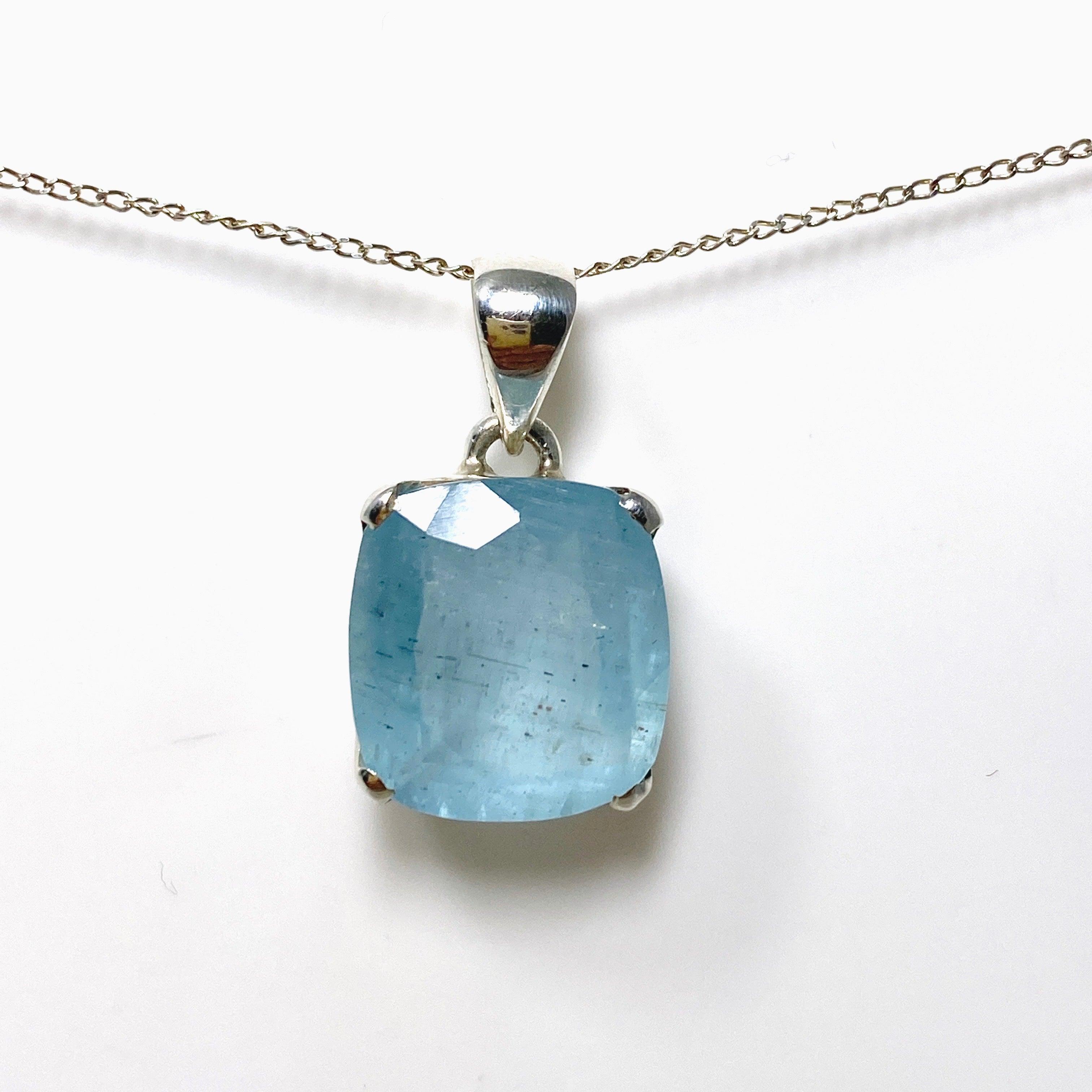 Natural Aquamarine Faceted Rectangle Pendant Necklace - PPGJ748 | Elegant Jewelry Gift for Women, Perfect for Weddings & Special Occasions