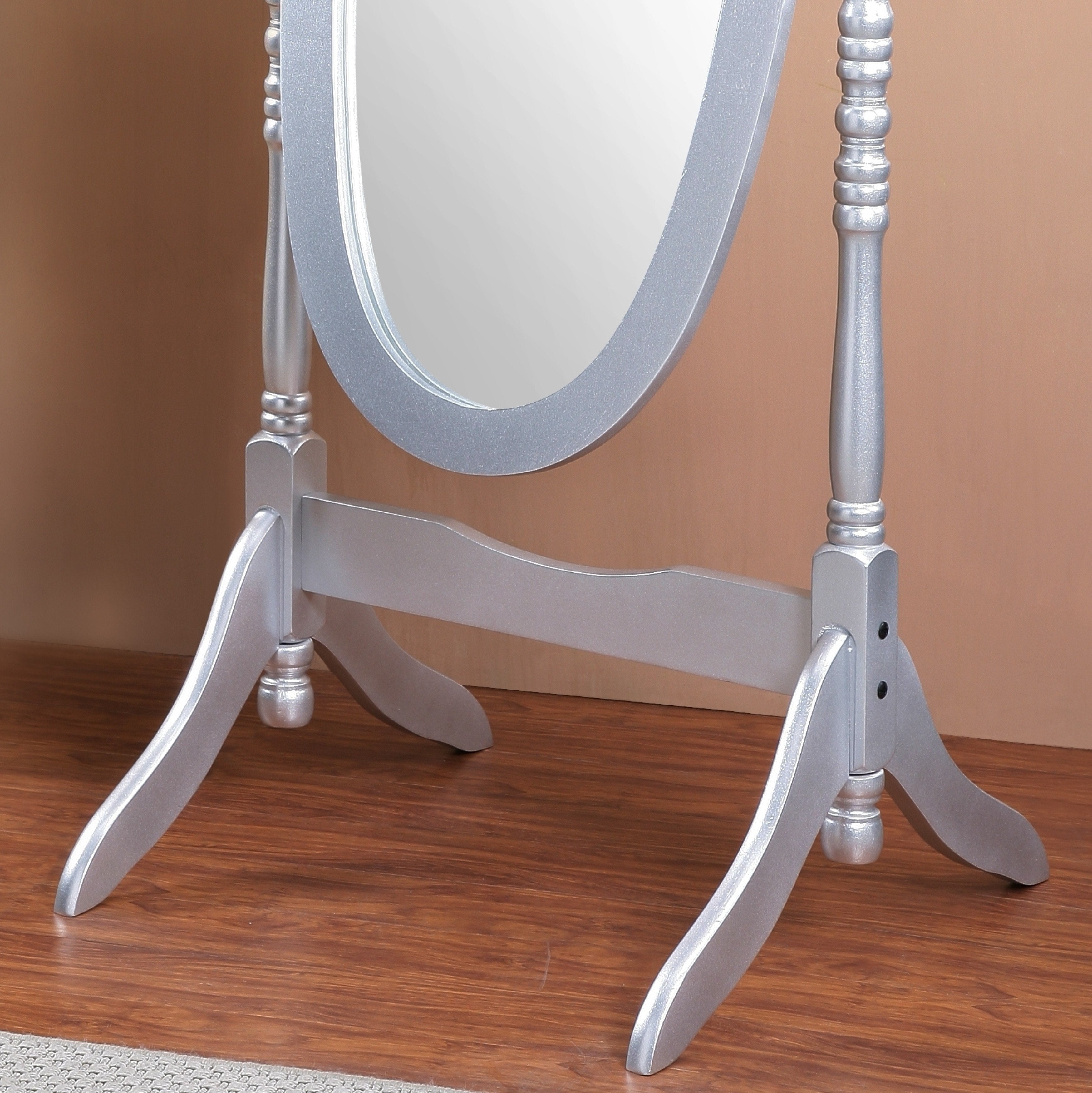 Roundhill Furniture Traditional Queen Anne Style Wood Floor Cheval Mirror - Full-Length Standing Mirror for Bedroom, Living Room & Dressing Area