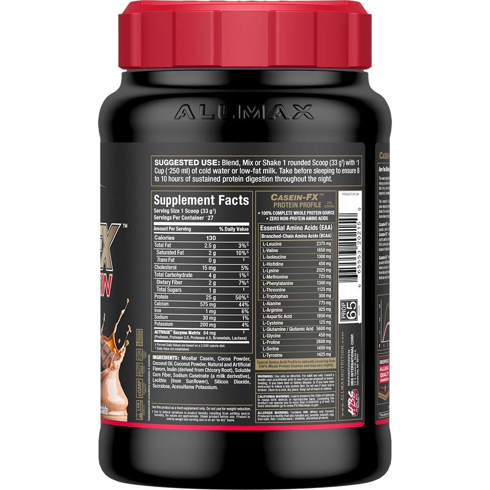 ALLMAX CASEIN-FX Protein Powder, Chocolate Flavor - 2 lb (25g Slow-Release Protein Per Scoop) - Low Carb, Zero Added Sugar - 27 Servings - Ideal for Nighttime Recovery & Muscle Growth