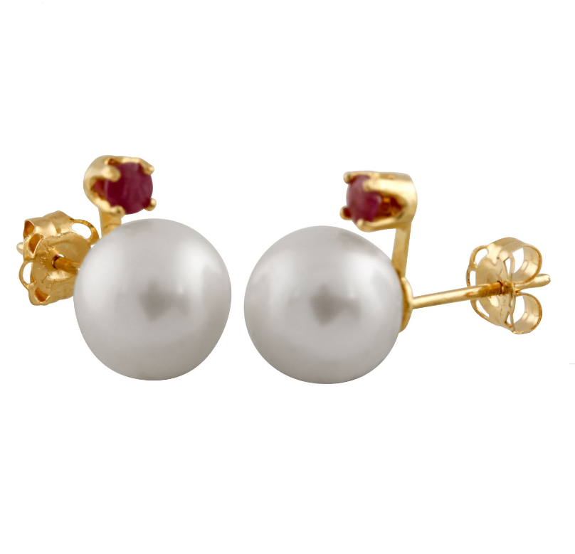 Freshwater Pearl and Ruby Stud Earrings for Women - Elegant Jewelry Gift for Birthday, Anniversary & Special Occasions
