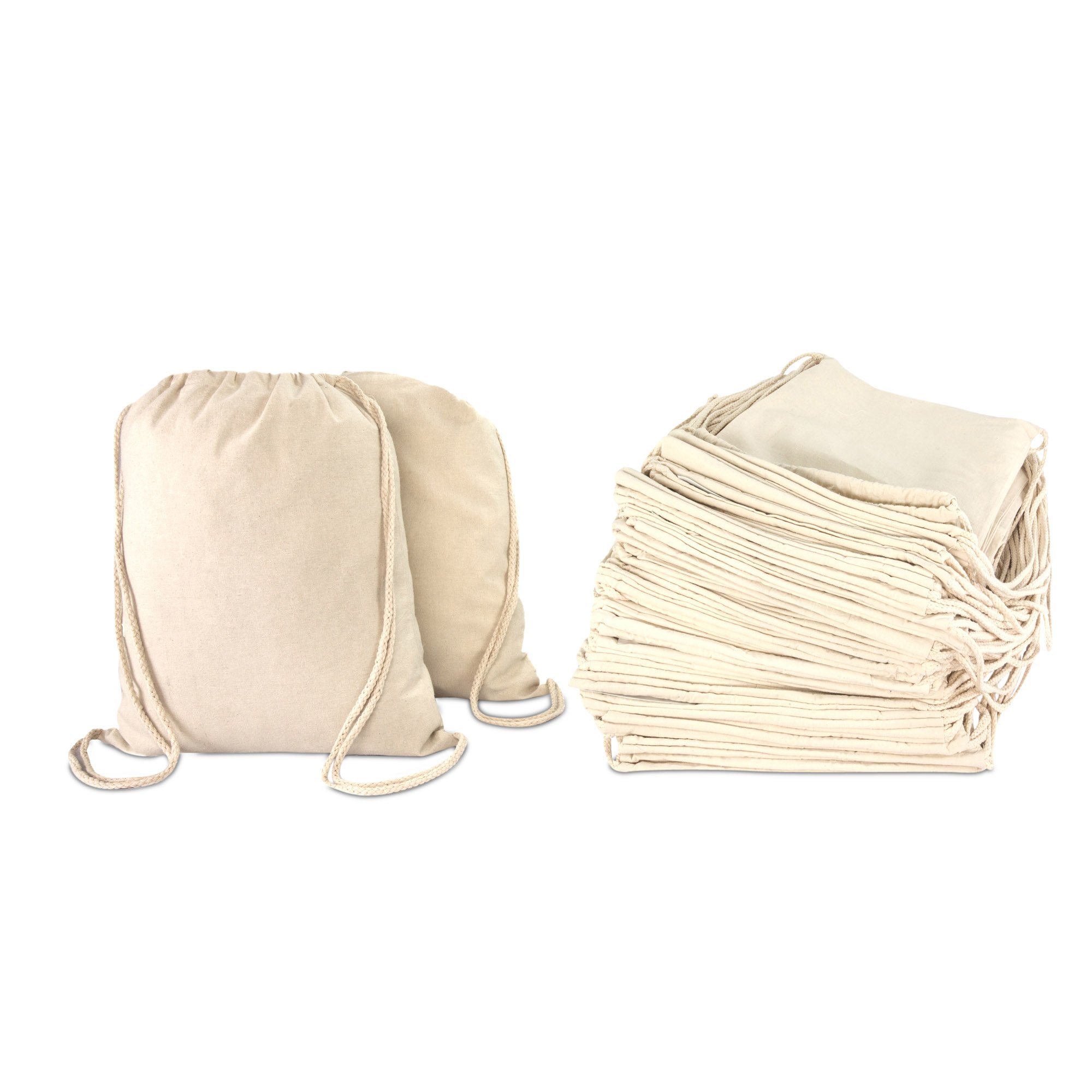 DALIX 50 Pack Cotton Drawstring Laundry Bags for Men & Women - Natural Fabric Wash Bags for Travel, Gym, College Dorm & Storage Organization