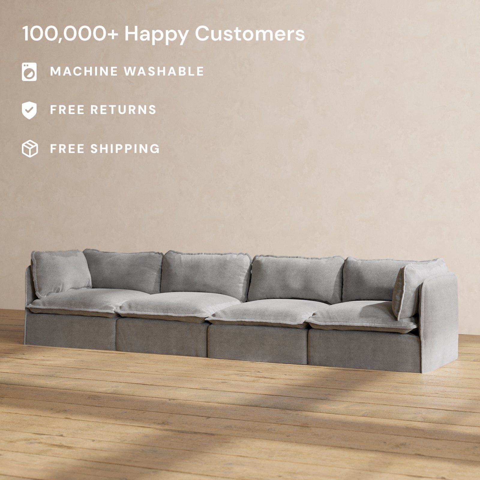 Premium Modular Performance 4-Seater Sofa in Ash Gray | Modern Comfort Blend for Living Room, Lounge & Entertainment Spaces