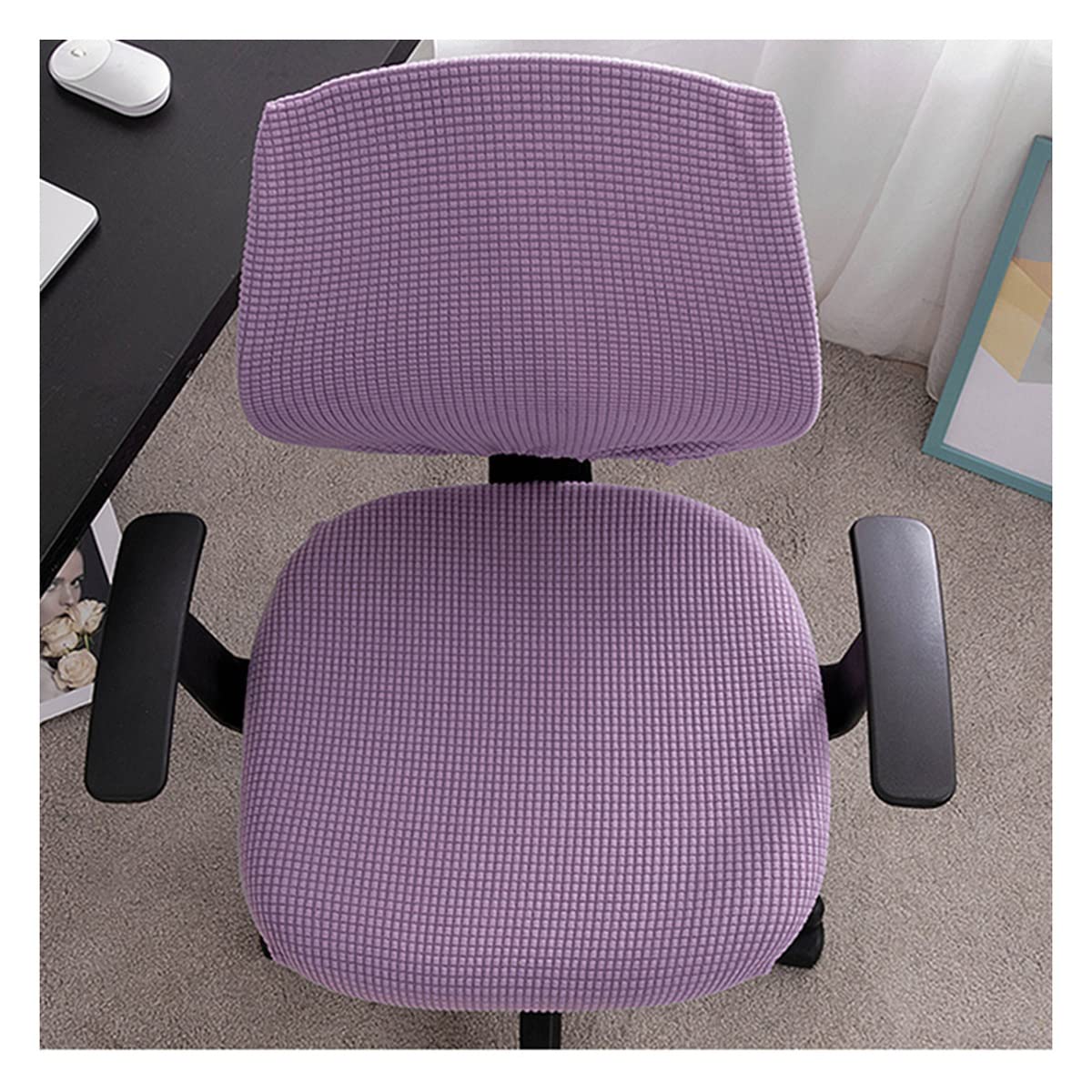 Washable Stretch Office Chair Covers - Purple Slipcovers for Computer Desk & Swivel Chairs | Removable Armchair Protector with Seat Cushion | Perfect for Home Office, Gaming & Workspace Protection