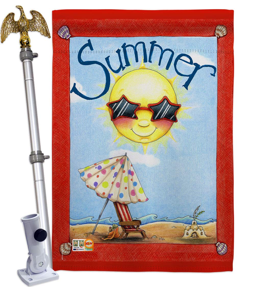 Summer Fun Vertical House Flag Set 28x40in w/Flagpole - Outdoor Decor