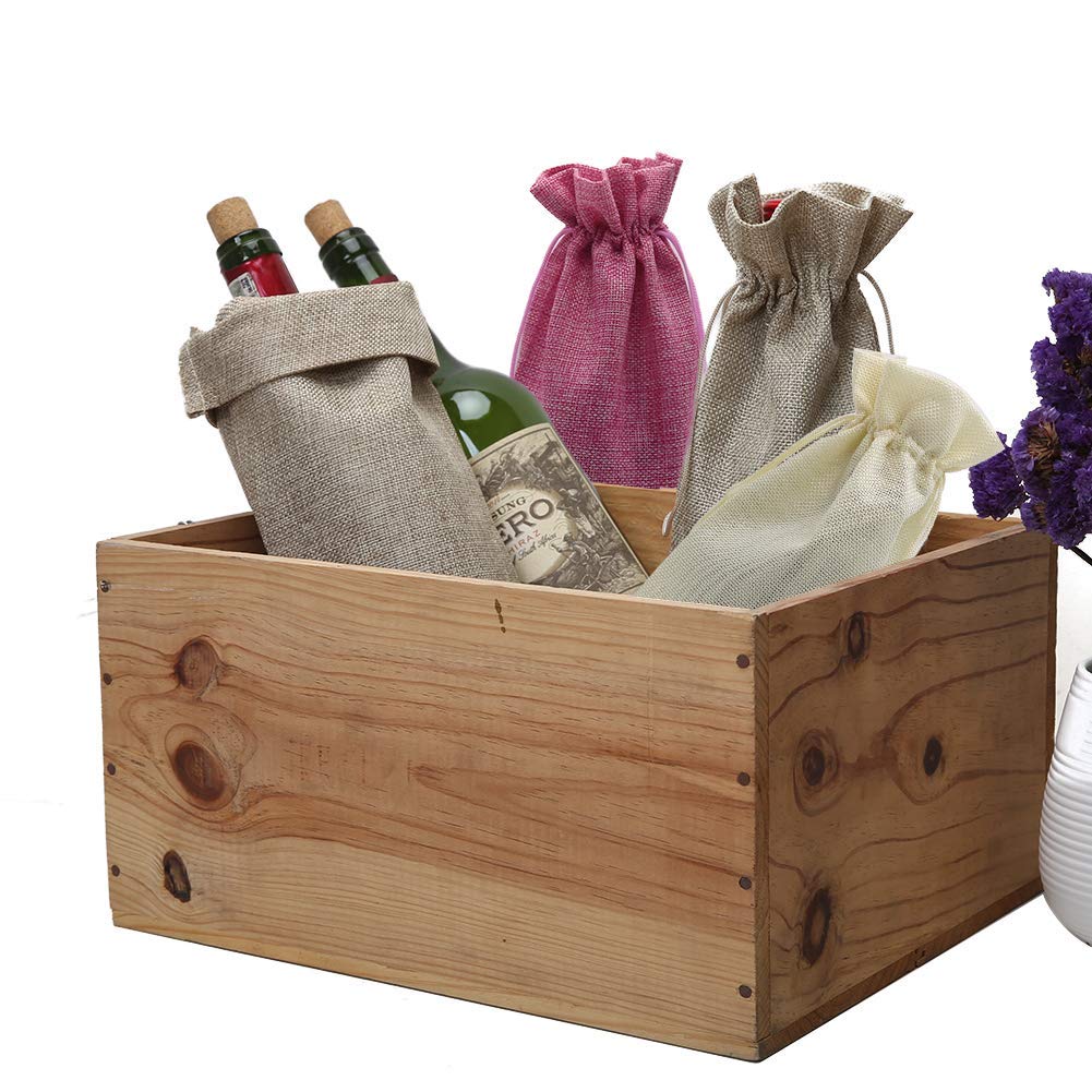 10Pcs Reusable Burlap Wine Bottle Gift Bags with Drawstrings - 750ml Mixed Color for Holiday, Wedding, Party, Birthday, Travel & Blind Tasting - Perfect for Gifting, Home Storage & Wine Events