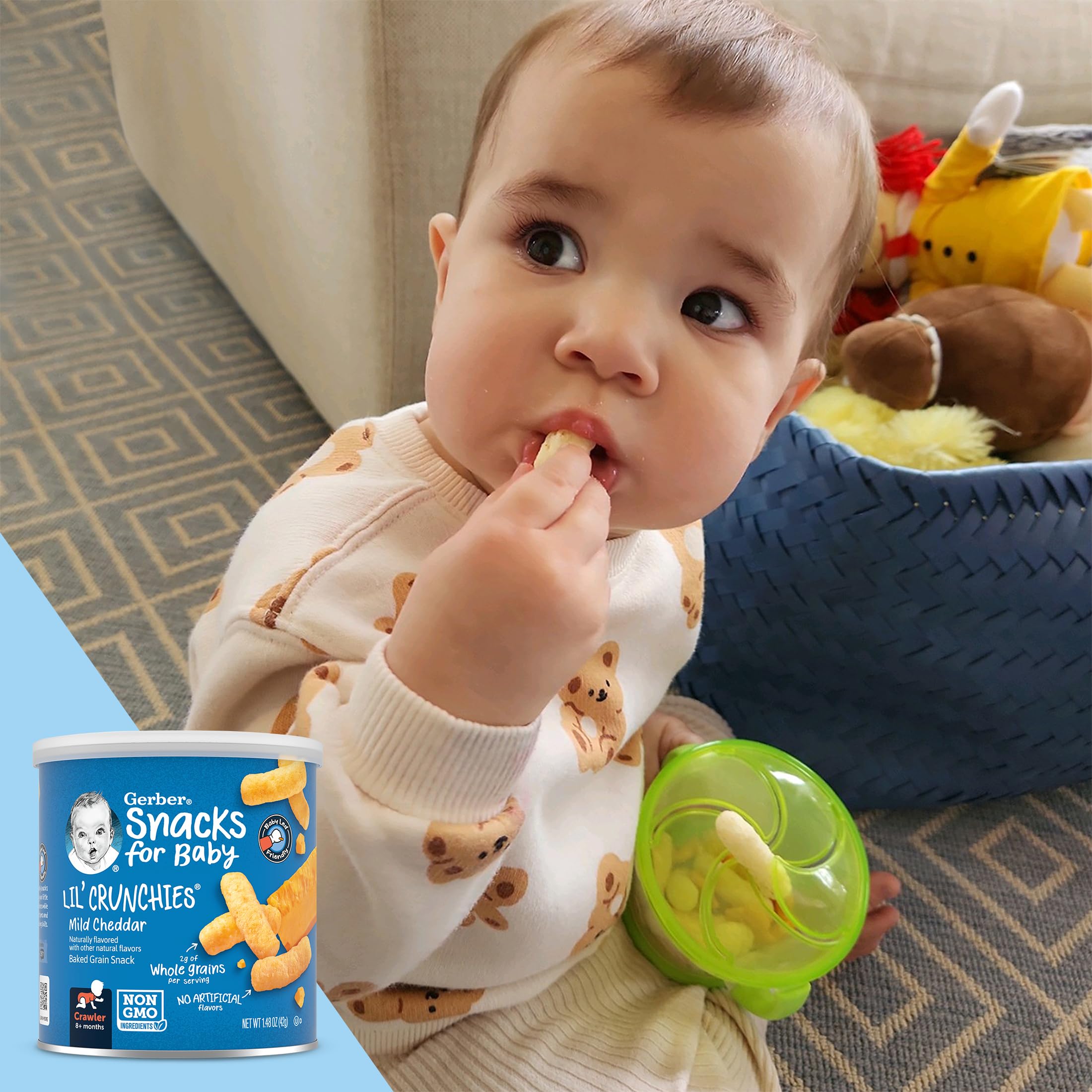 Gerber Baby Snacks Value Pack - Lil Crunchies Mild Cheddar & Veggie Dip, 1.48oz (8 Pack) | Healthy Toddler Finger Food for On-the-Go, Daycare & Travel Snacking