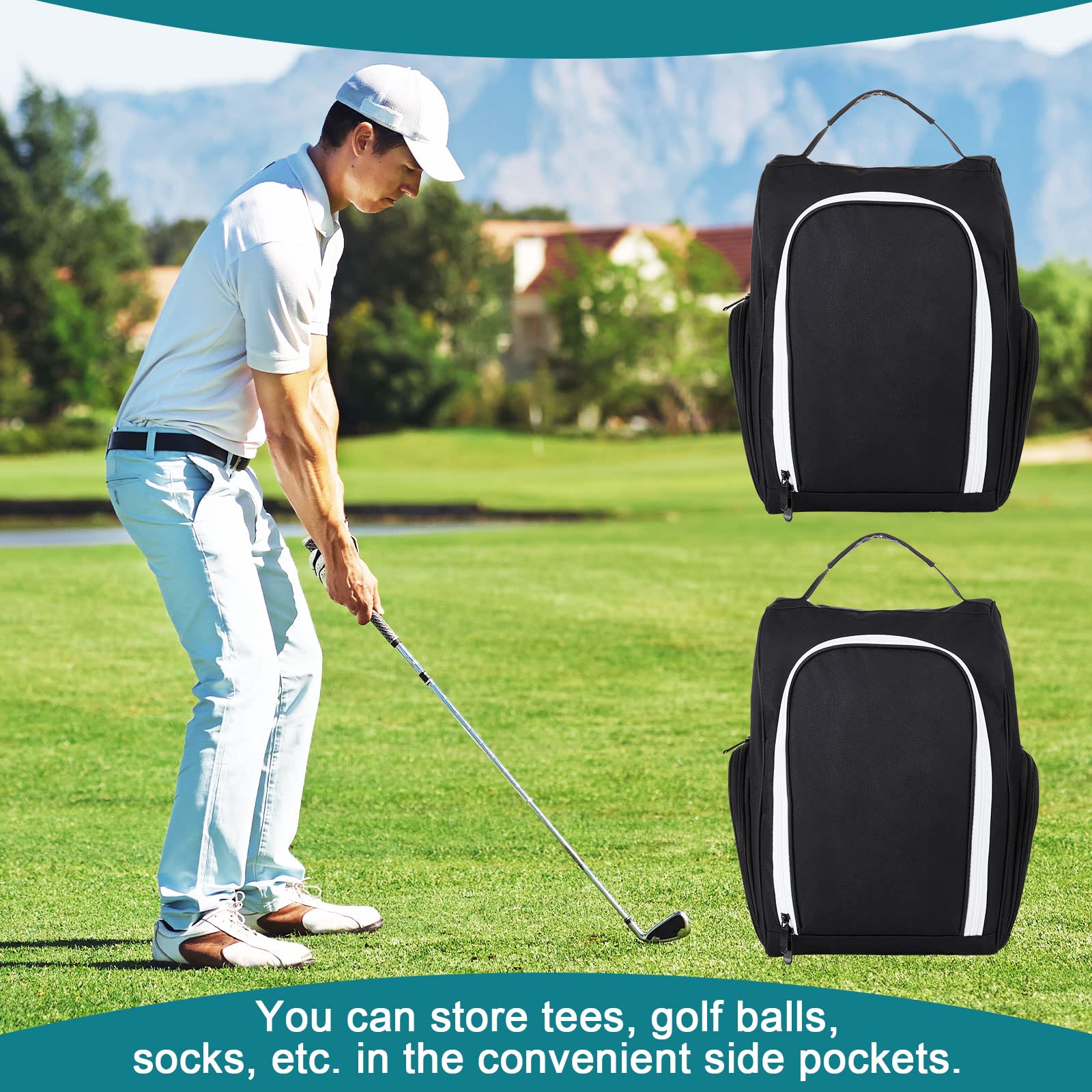 Funtery 2-Pack Golf Shoe Travel Bags - Zippered Sports Shoe Carrier with Ventilation & Exterior Pocket for Golf Balls, Tees & Socks - Durable Golf Accessories for Men & Women - Perfect for Travel, Gym & Golf Course Use