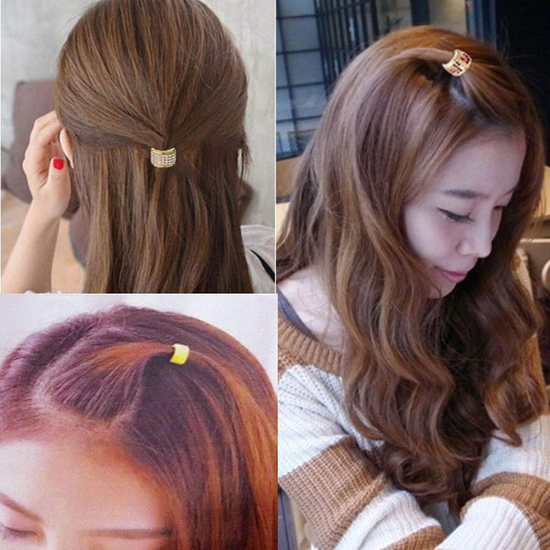 4 PCS Small Plastic Rhinestone Ponytail Covers with Teeth - Punk Hair Rings for Women, Ponytail Holders & Headwear - Perfect for Parties, Concerts and Daily Hairstyling