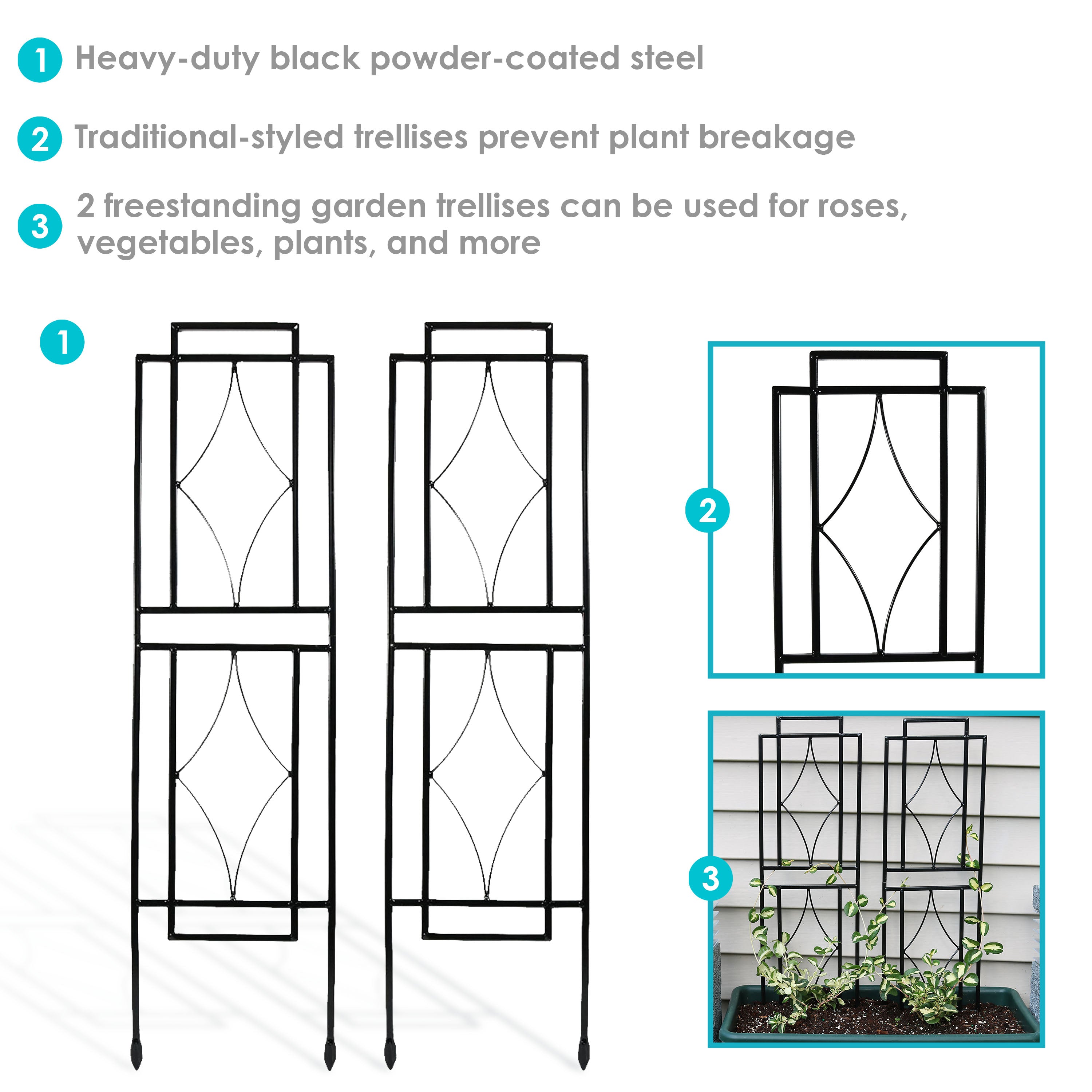 Sunnydaze 30 Inch Contemporary Metal Garden Trellis Set of 2 - Perfect for Climbing Plants, Flowers, and Outdoor Garden Decor