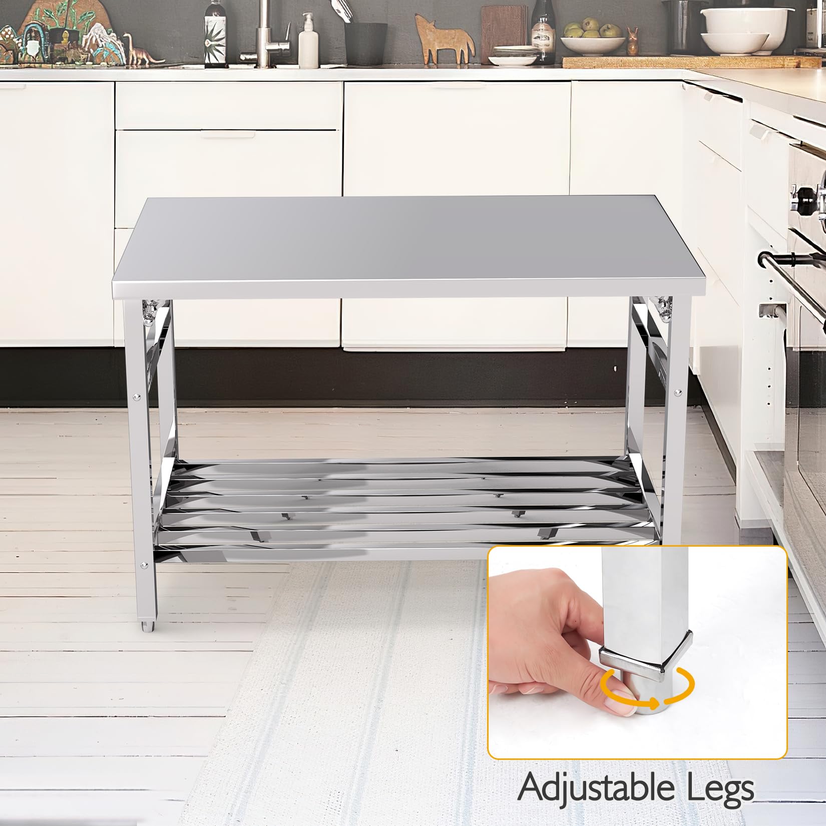 Stainless Steel Commercial Work Table - Heavy Duty Folding Food Prep Table for Restaurant Kitchen | Durable & Easy to Clean for Catering, Bakery & Food Service