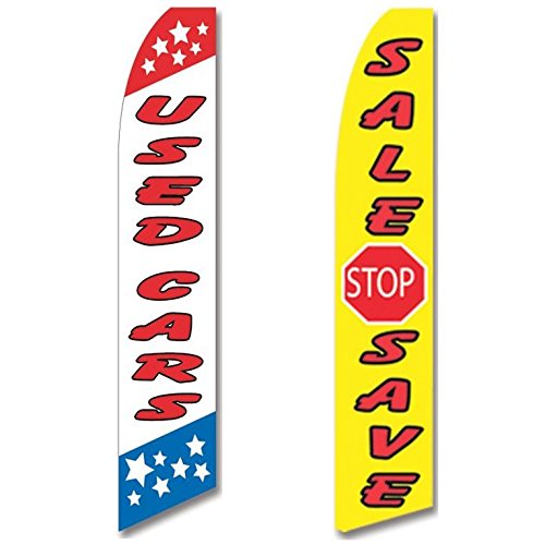 2-Pack Swooper Flags for Car Sales - Red, Blue, White, Yellow - Boost Visibility