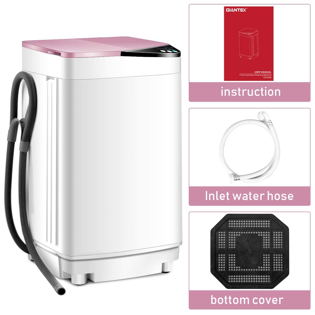 RELAX4LIFE 7.7 lbs Portable Compact Washing Machine with Dryer - 6 Wash Programs, 3 Water Levels, Imbalance Adjustment - Perfect for Dorm, RV, Apartments & Small Spaces (Pink) - Ideal for Travel, Camping & Tiny Home Living