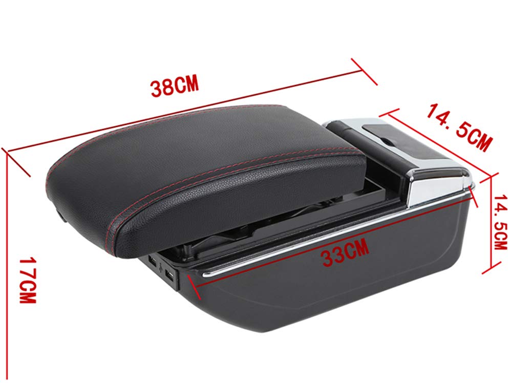 Premium Car Center Console Armrest for Nissan Versa SV Sedan 2012-2019 & Nissan Almera - Black Stitched Storage Box with 2 Round Cup Holders & USB Port - Perfect for Road Trips, Commuting & Daily Driving