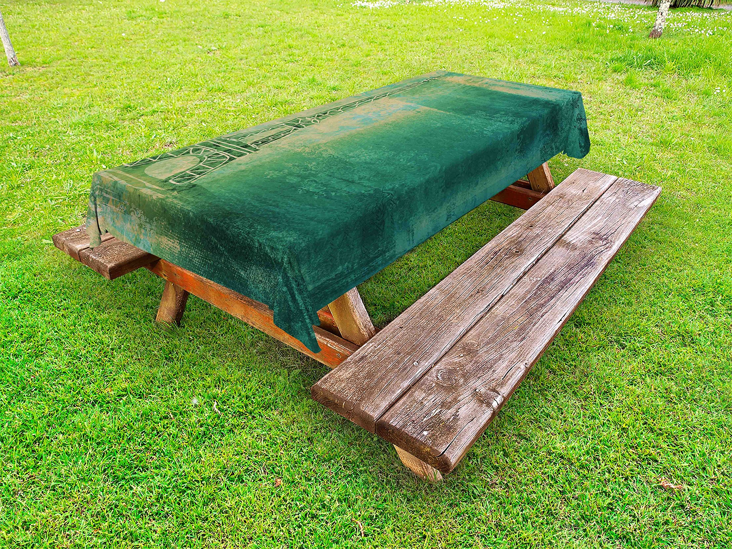 Ambesonne Eiffel Tower Waterproof Outdoor Tablecloth - French Ombre Gradient Sketch Print, Washable Picnic Table Cover 58x84 Inches, Teal & Mustard - Perfect for Garden Parties, BBQs, and Parisian-Themed Events