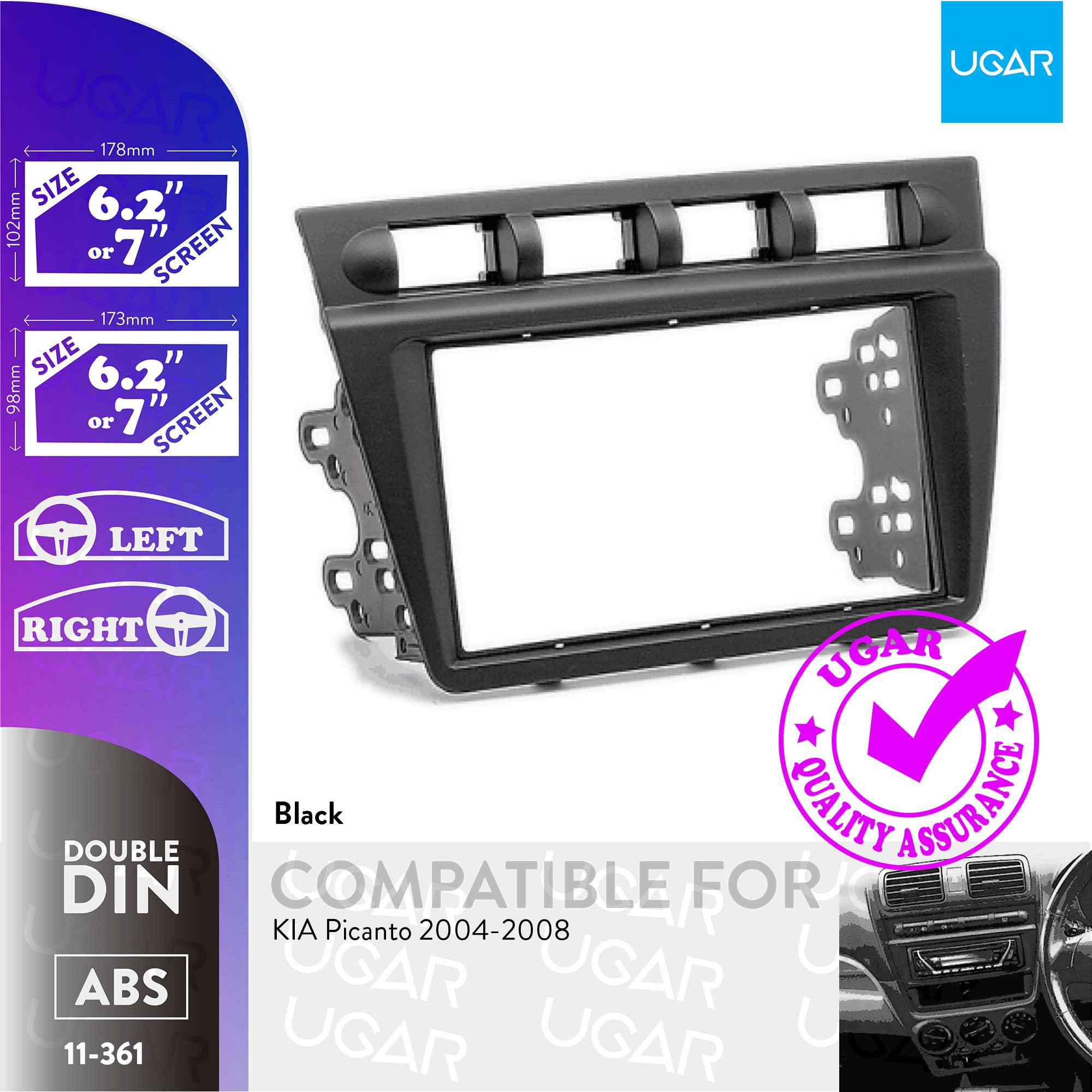 UGAR 11-361 Car Dash Radio Installation Mounting Fascia Kit for KIA Picanto 2004-2008 | Stereo Replacement Dashboard Panel | Perfect for Aftermarket Head Unit Upgrade & Custom Audio Setup