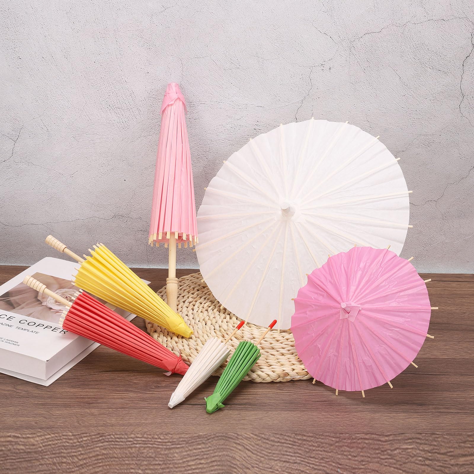 Meccanity 2-Pack 12-inch Pink Paper Umbrellas - Handmade Oil-Paper Parasols for DIY Painting, Photography Props, Wedding & Party Decorations - Perfect for Tropical-Themed Events, Baby Showers, and Garden Parties