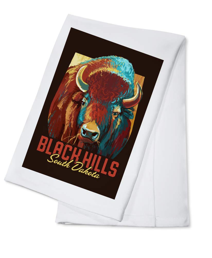 Black Hills South Dakota Bison Vivid Contour 100% Cotton Tea Towel - Decorative Hand Towel for Kitchen & Home - Perfect for Dish Drying, Gift Giving, and Rustic Farmhouse Decor
