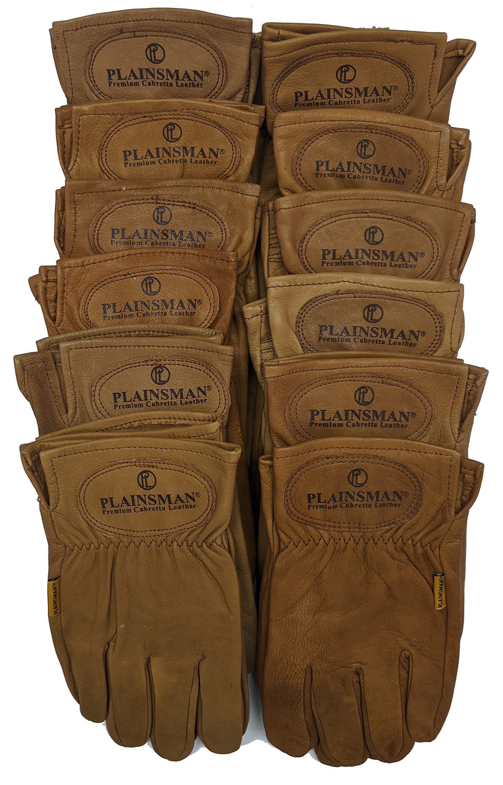 Premium Cabretta Goatskin Leather Gloves - 12 Pair Bulk Pack (Brown, Large) | Durable & Soft for Golf, Driving, Work & Outdoor Activities