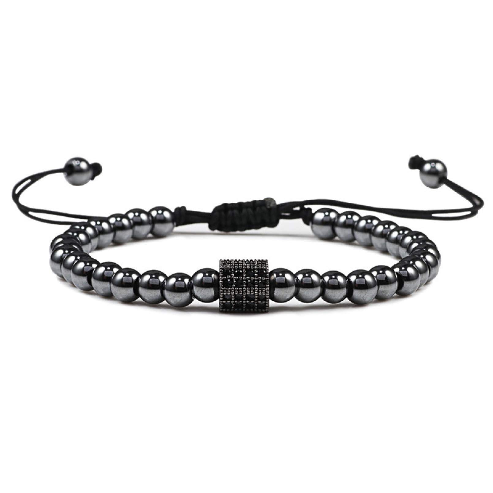 GTHT Handmade 5mm Black Copper Beaded Ball Bracelet for Men - Adjustable Braided Bead Bracelet for Women - Perfect for Casual Wear, Gifts & Boho Style Jewelry