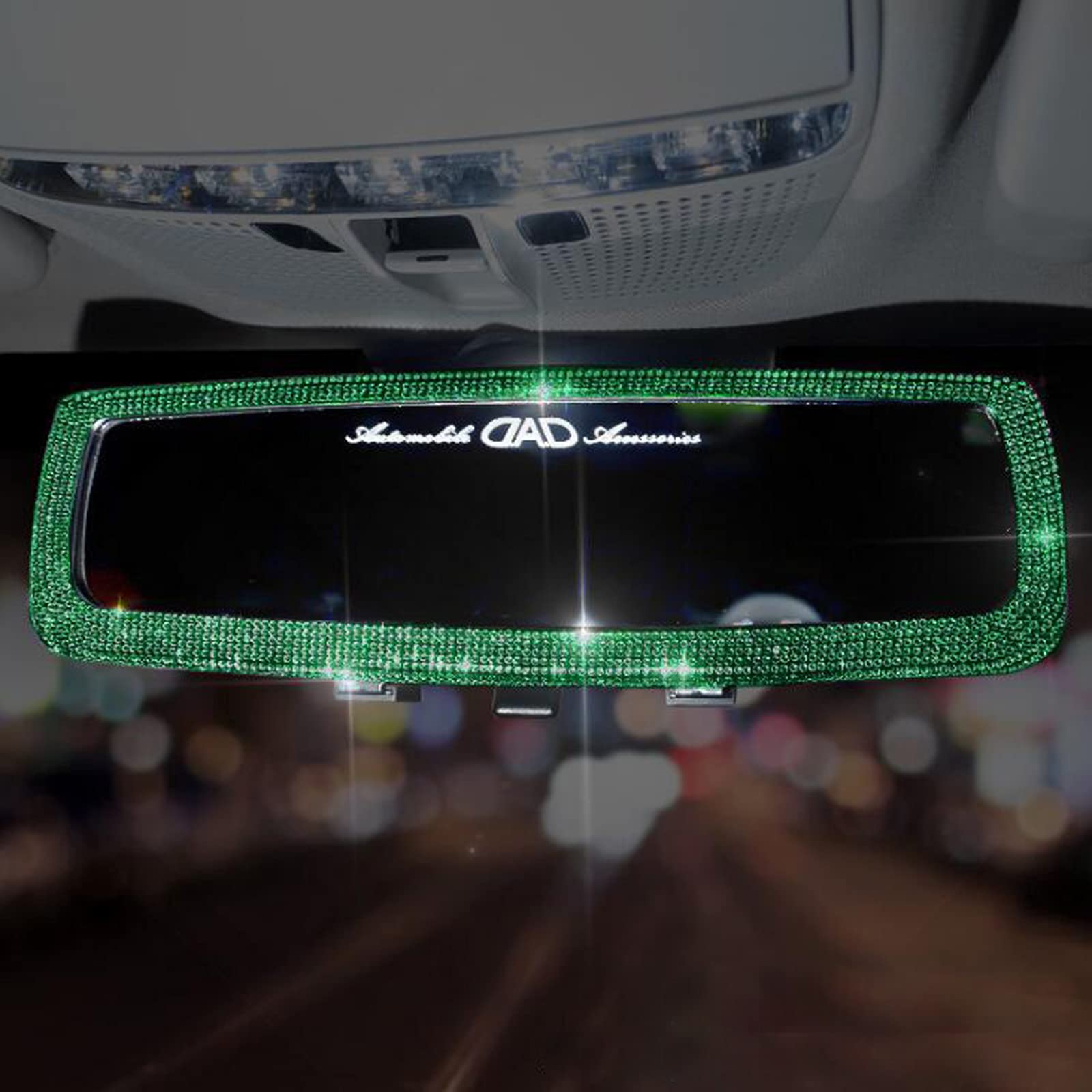 HYL World Bling Rhinestone Car Rearview Mirror Cover - Crystal Diamond Mirror Decoration for Women & Girls - Green Auto Interior Accessories - Perfect for Customizing Your Vehicle & Adding Glam Style