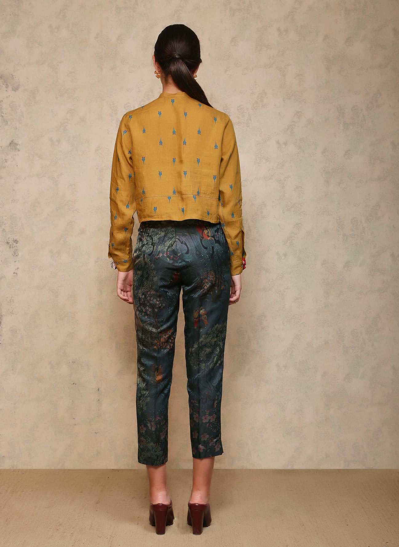 Mustard Linen Cropped Shirt for Women - Summer Boho Tops for Casual Outings & Beach Vacations