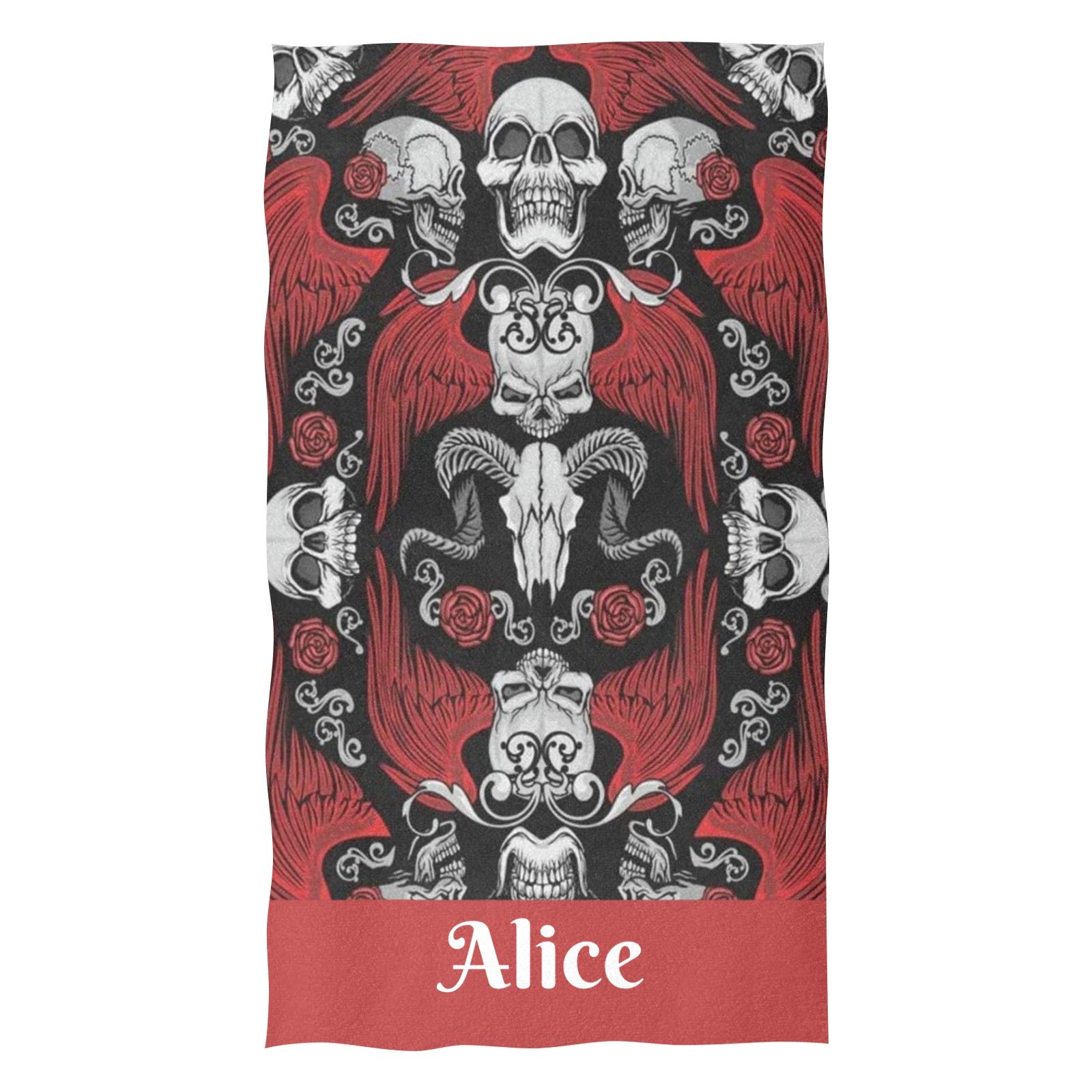 Custom Personalized Hand Towels with Name - Skull Red Wings Design - Soft Microfiber Bath Towel (16x28 inches) for Bathroom, Kitchen, Hotel, Gym & Spa Use - Perfect Gift for Home Decor & Luxury Bath Accessories