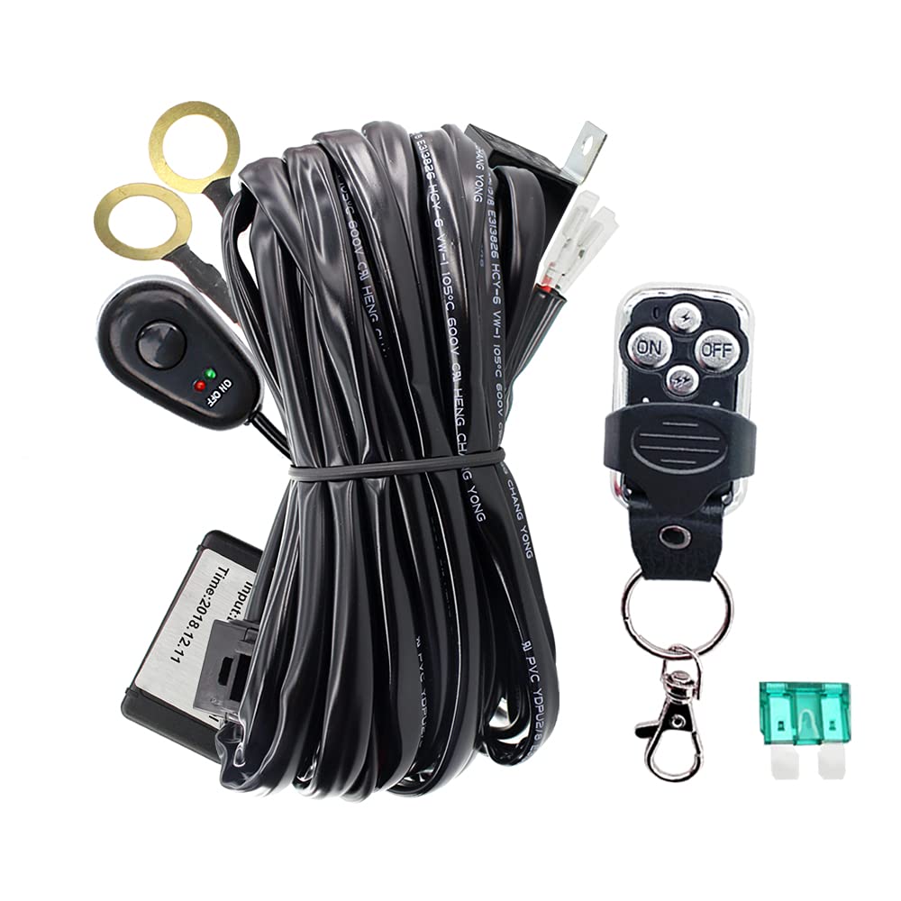 STDYSUN 12V 40A LED Light Bar Wiring Harness Kit with Remote Switch - 14AWG Heavy Duty Relay Wiring Harness for Off-Road LED Work Lights, Fog Lights, Driving Lights - Perfect for Trucks, Jeeps, ATVs & Off-Road Vehicles