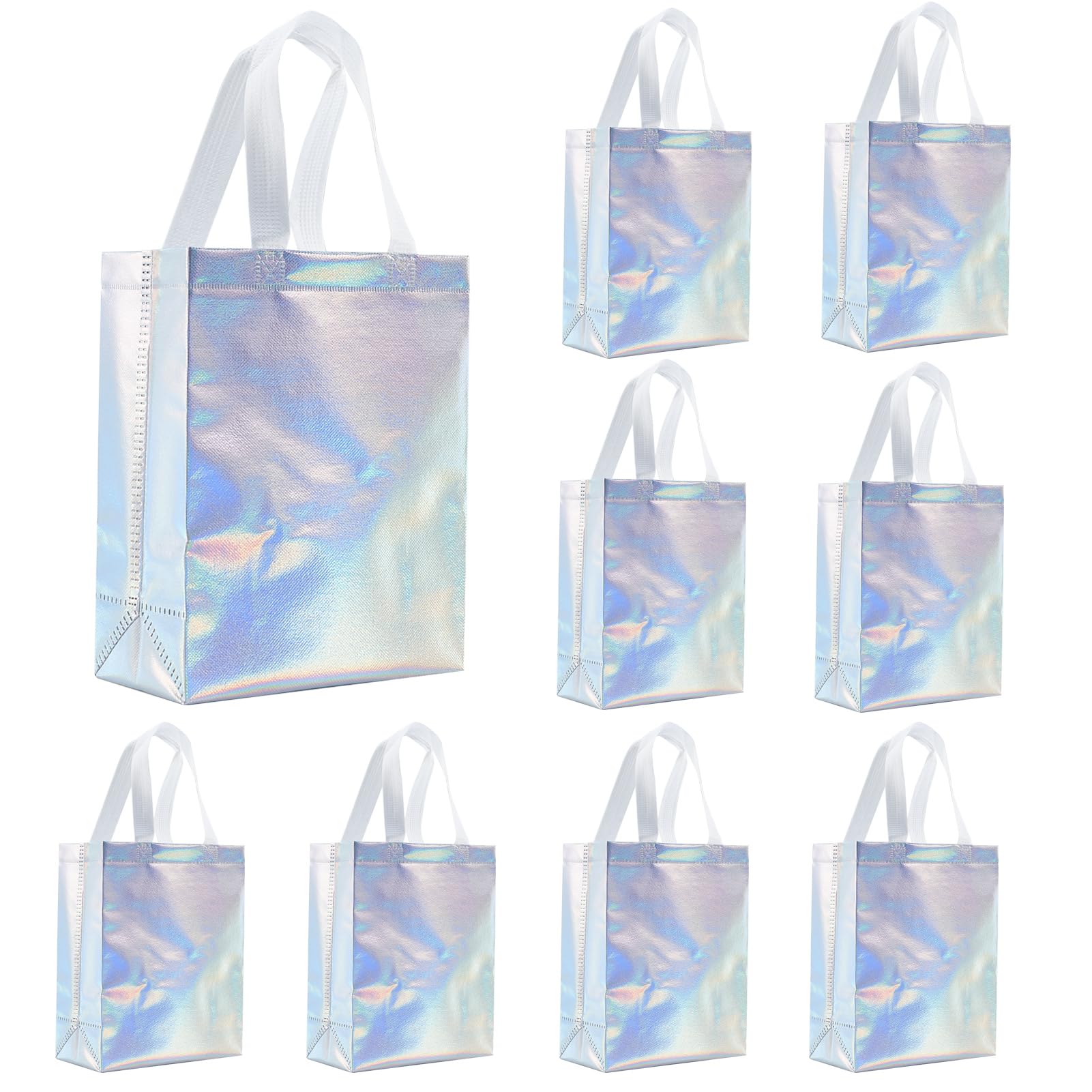 12 Pack Reusable Iridescent Gift Bags 8x4x10 Inches - Elegant Party Favor Bags for Weddings, Christmas, Birthdays & Special Occasions | Perfect for Gift Wrapping, Party Decorations & Favor Distribution