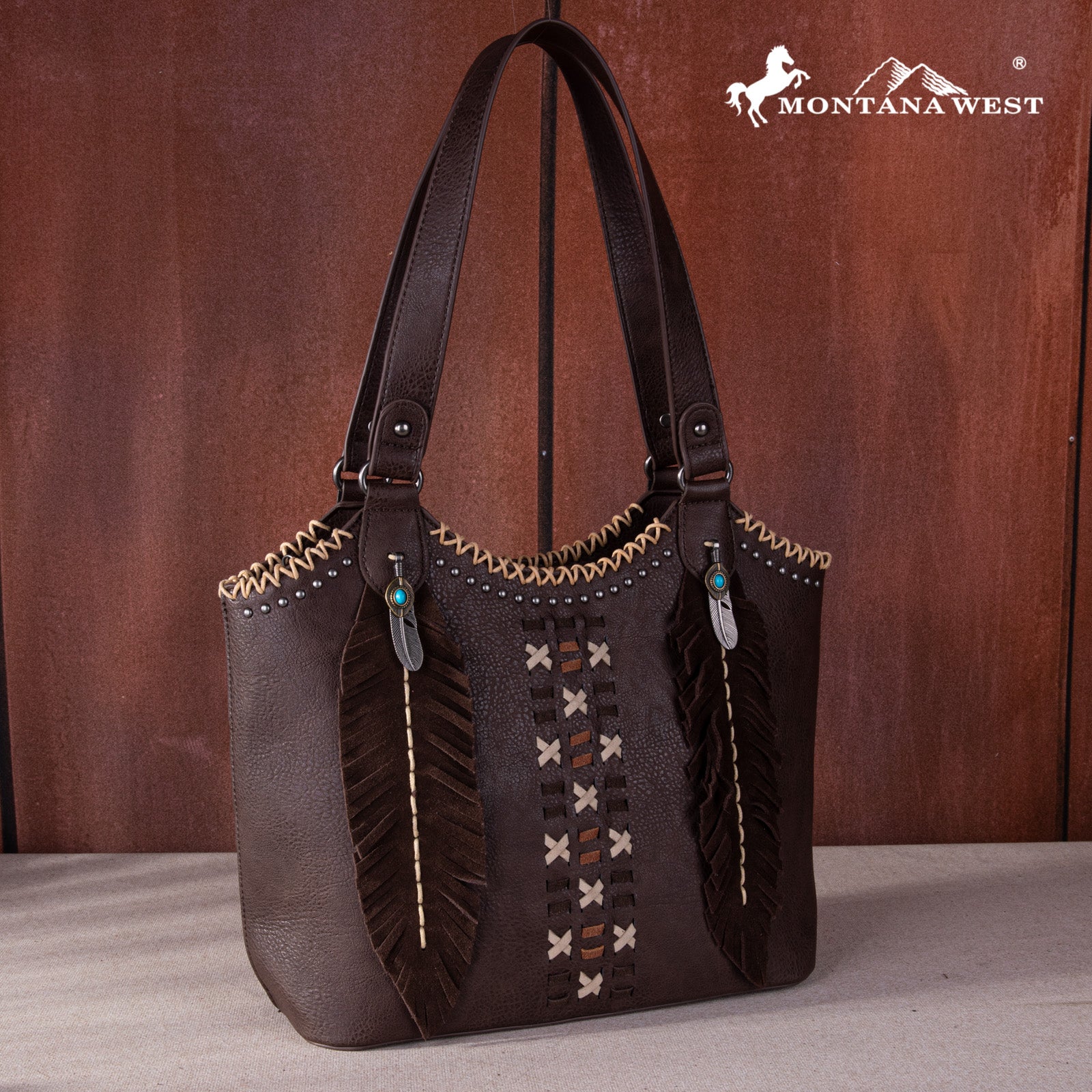 Montana West Feather Whipstitch Tote Bag - Stylish Leather Handbag for Women | Perfect for Work, Travel & Everyday Use