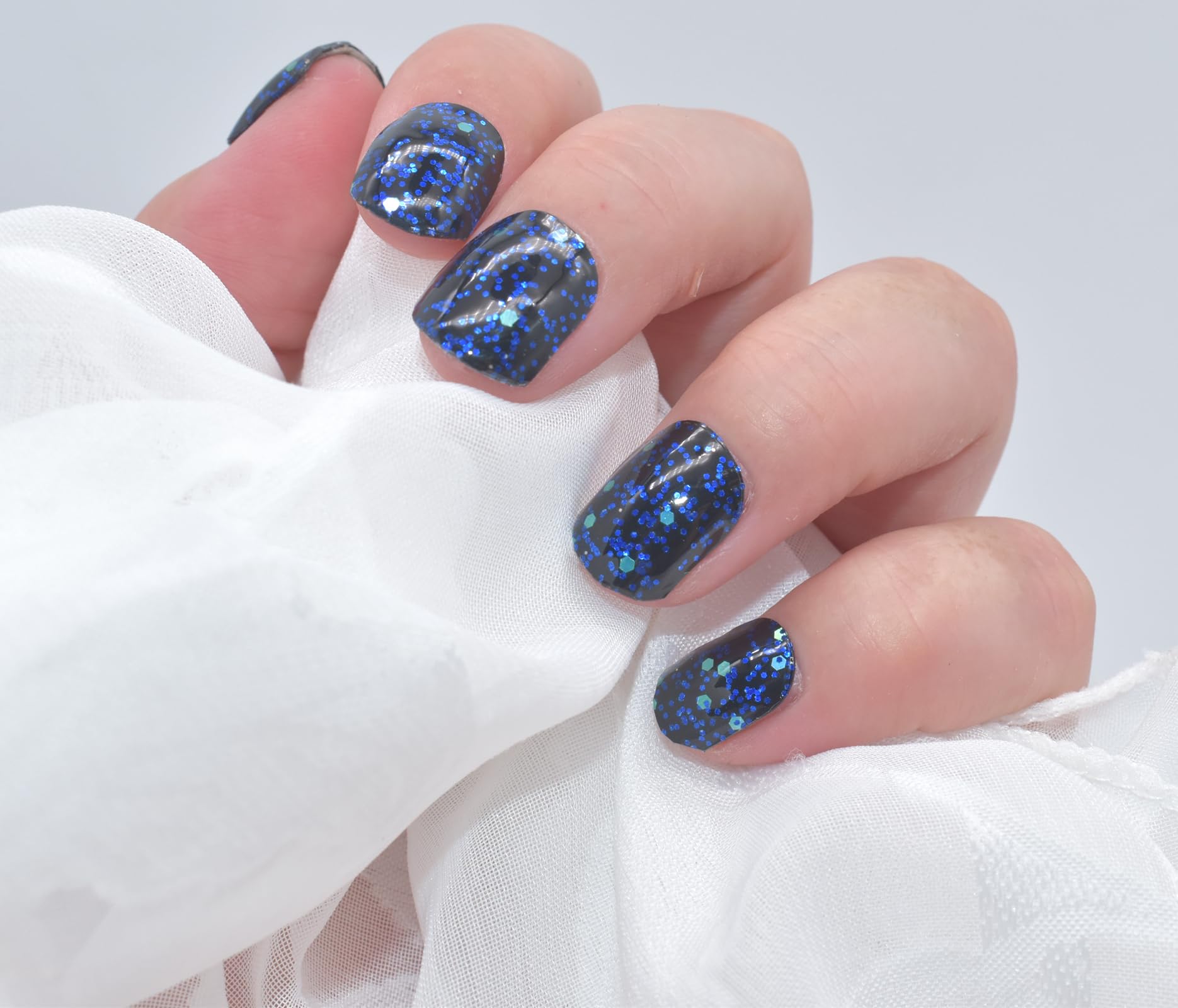 Semi Cured Gel Nail Stickers - Black & Blue Sparkly Sequins Nail Polish Strips | DIY Manicure Kit for Women | Perfect for Parties, Weddings & Special Occasions