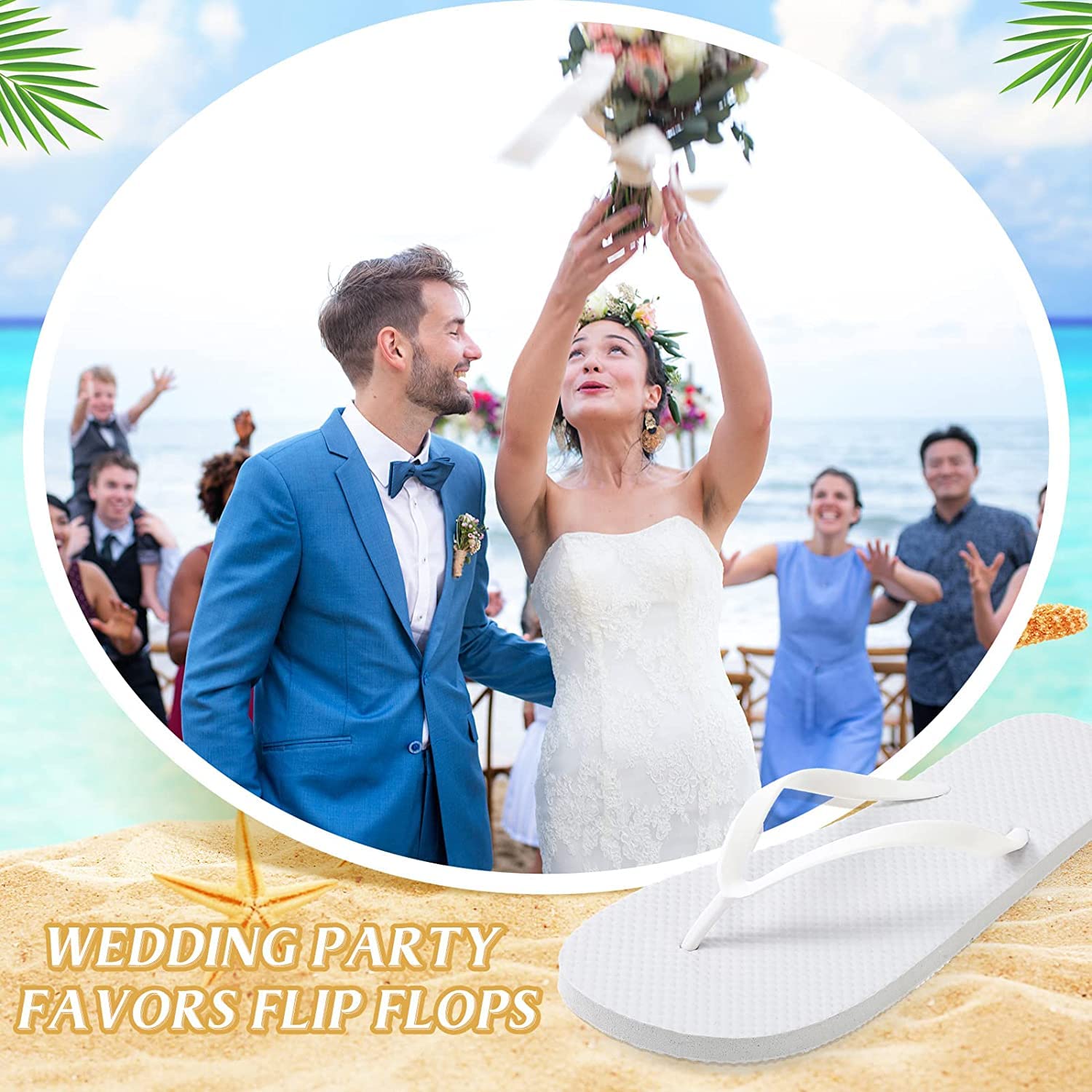 Bonuci 60 Pairs Bulk Flip Flops - Comfortable Wedding, Hotel & Spa Slippers with Size Cards & Drawstring Bags - Perfect for Bridal Party Favors, Guest Gifts & Hospitality Use