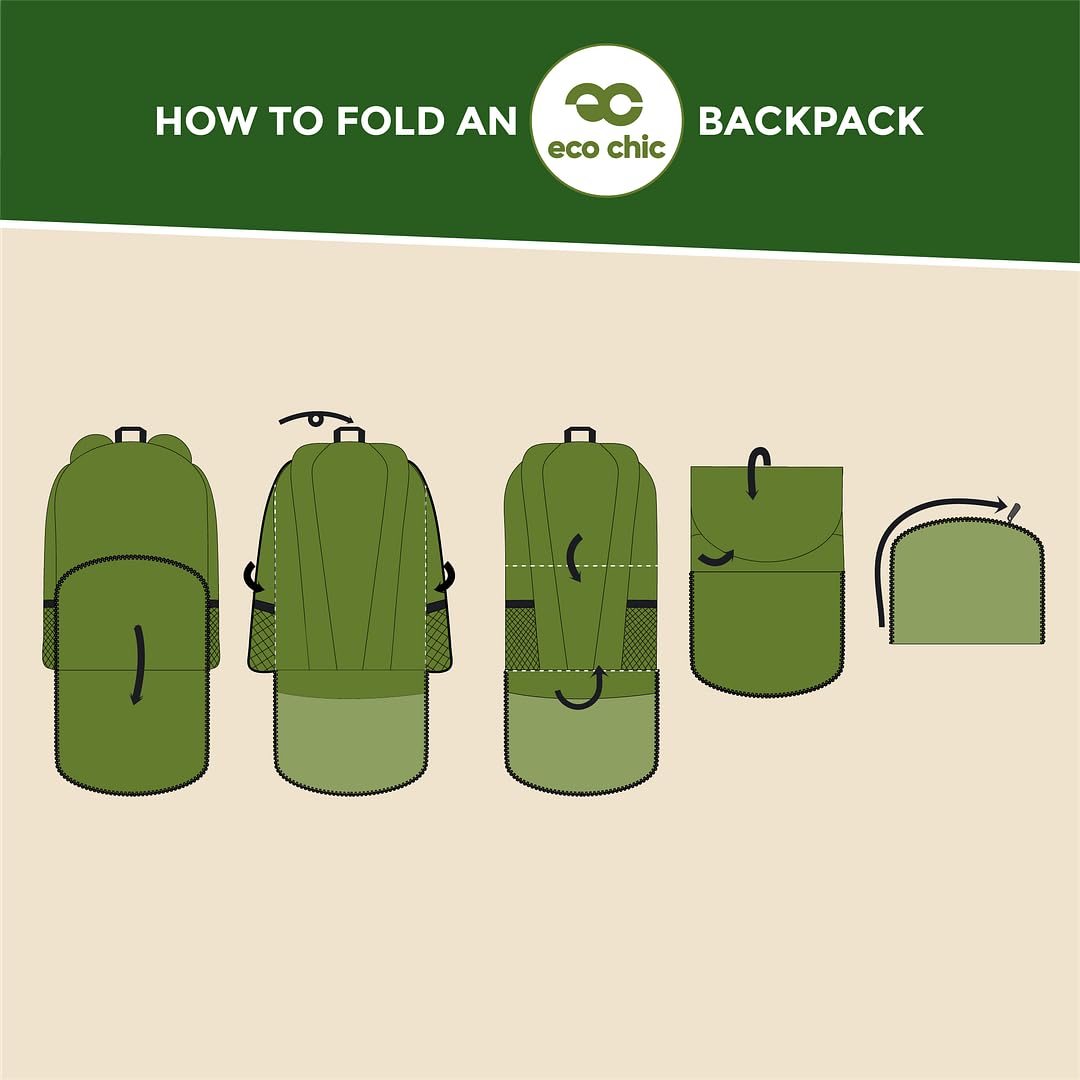 ECO CHIC Lightweight Foldable Backpack - Waterproof Hiking Daypack for Travel & Outdoor Adventures - Made from Recycled Materials (Multiple Colors) - Perfect for Camping, Commuting & Daily Use
