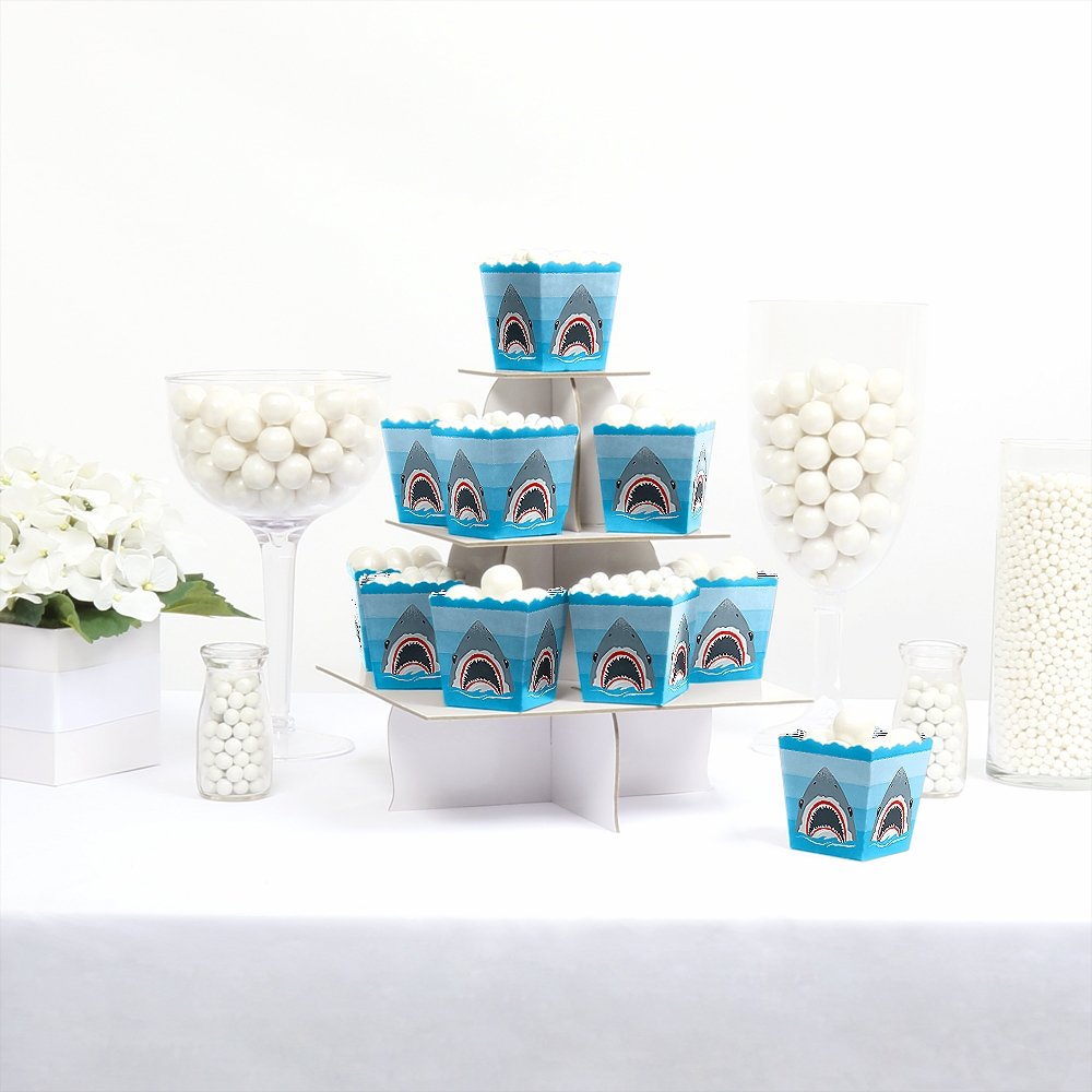 Big Dot of Happiness Shark Zone Party Mini Favor Boxes - Set of 12 Jawsome Shark Themed Candy Treat Boxes for Birthday Parties, Baby Showers & Ocean Theme Events - Perfect for Party Favors & Goodie Bags